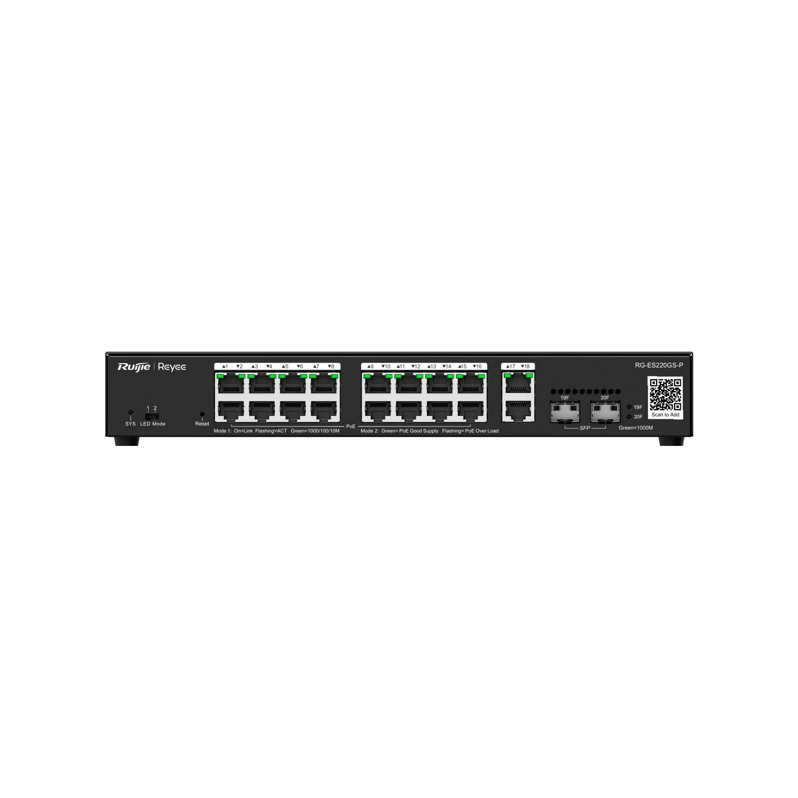 Комутатор мережевий Ruijie Networks RG-ES220GS-P (UA) Кількість портів  20 <==> порти 