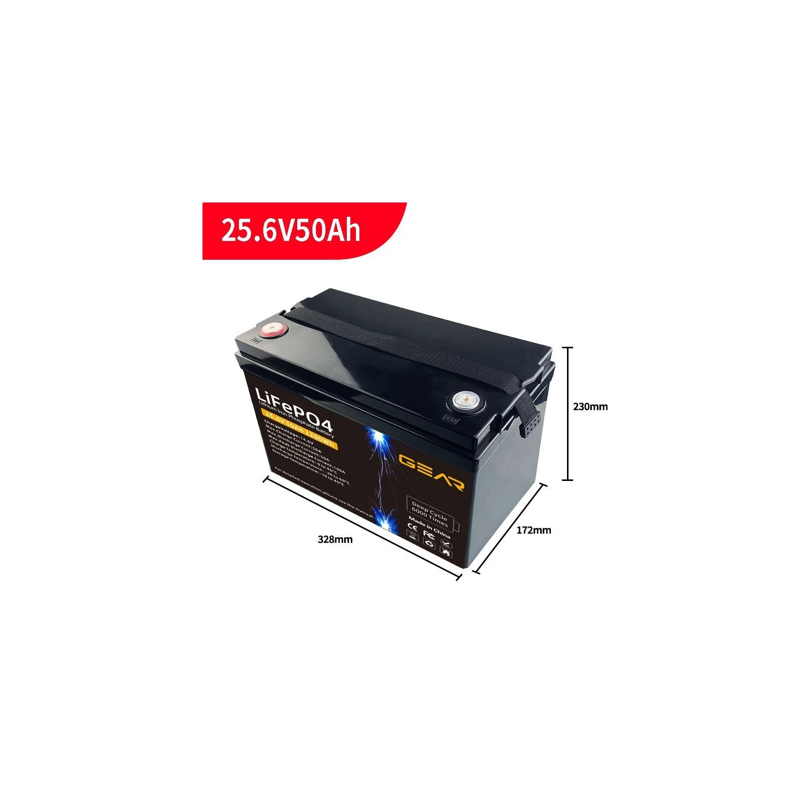 LiFePo4 GEAR 25.6V - 50Ah (GB-LiFePo4-25.6-50) (UA) Напруга: 25.6 В; Місткість: 50 Ач;
