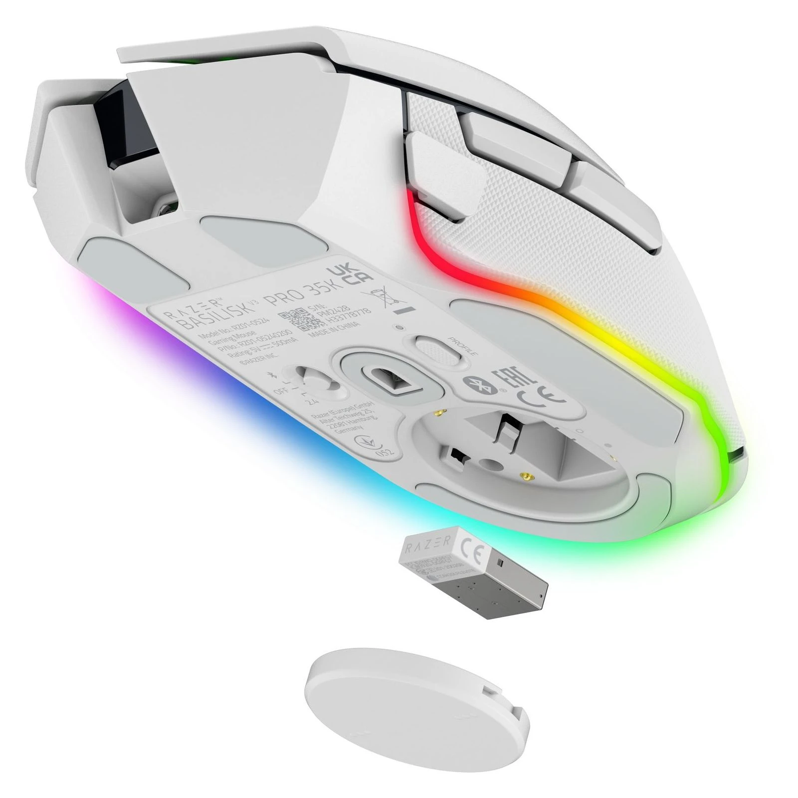 Razer Basilisk V3 Pro 35K Wireless/Bluetooth White (RZ01-05240200-R3G1) (UA) Особливості підсвічування, програмовані кнопки, індикатор рівня заряду