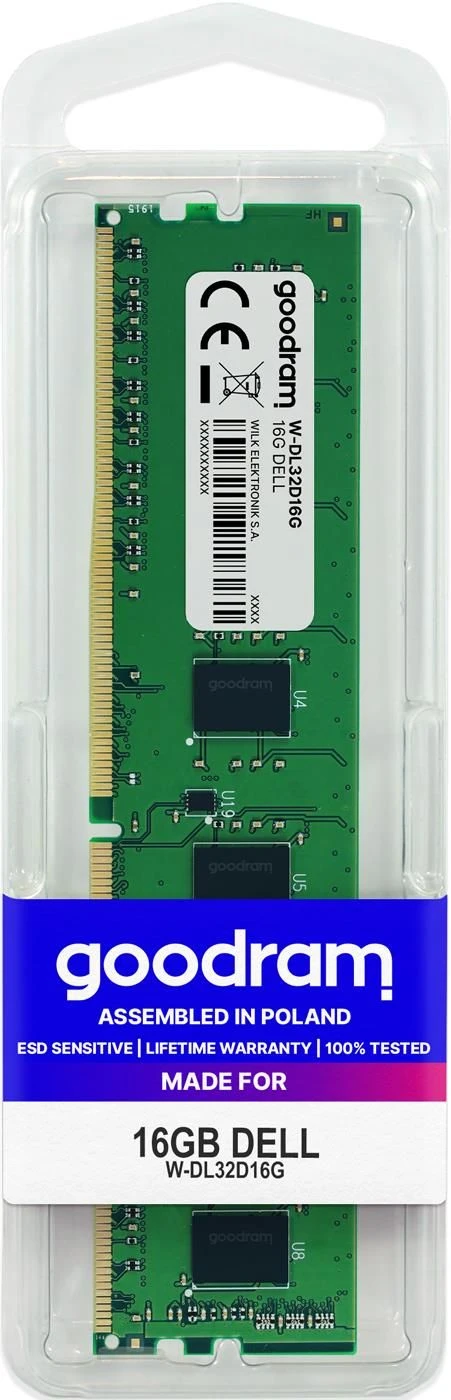 GOODRAM 16GB (1x16GB) 3200MHz CL19 dedykowana Dell (W-DL32D16G) EU Тип пам'яті: DDR4; Загальний об'єм