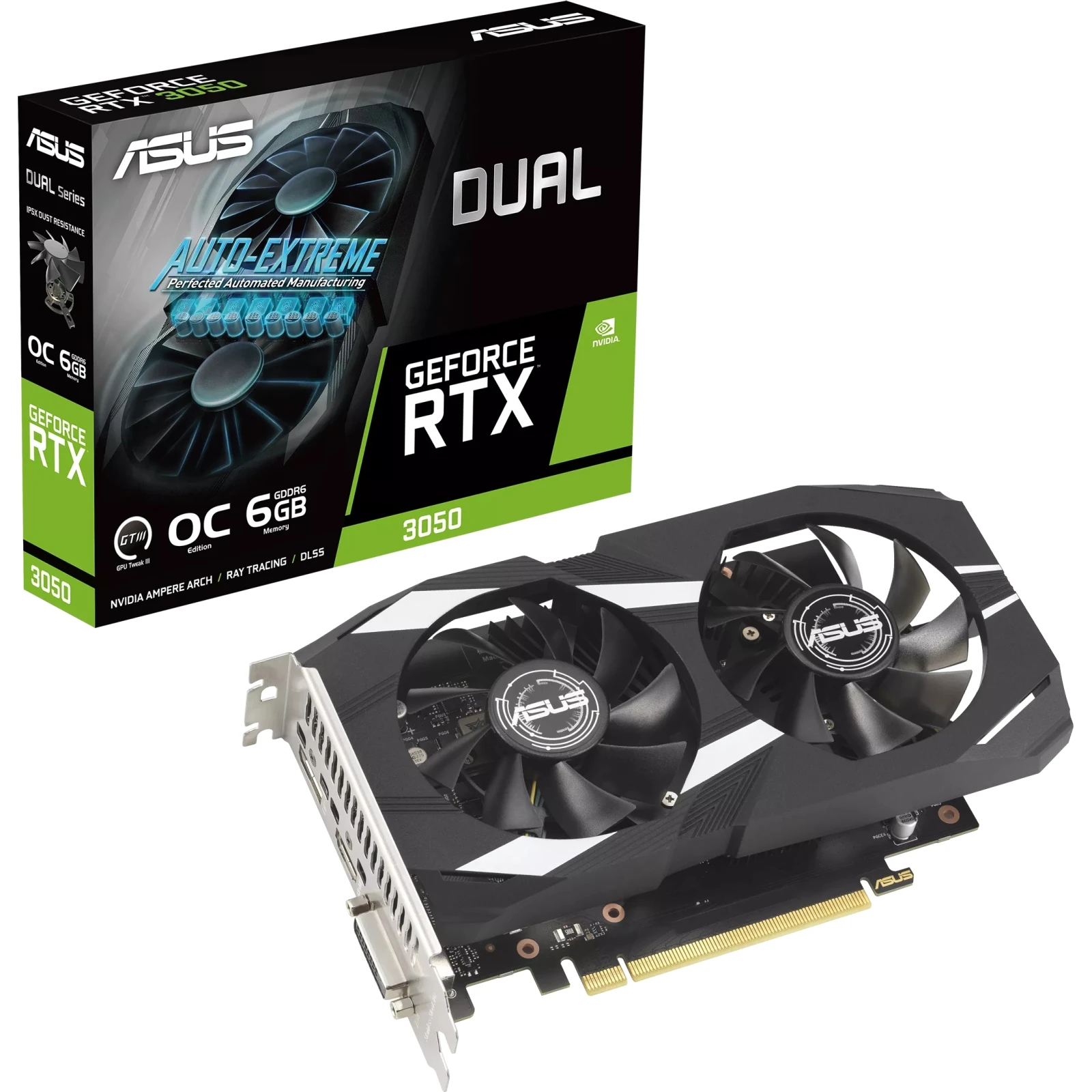 ASUS GeForce RTX3050 6Gb DUAL OC (DUAL-RTX3050-O6G) (90YV0K60-M0NA00) (UA) Форм-фактор стандартна