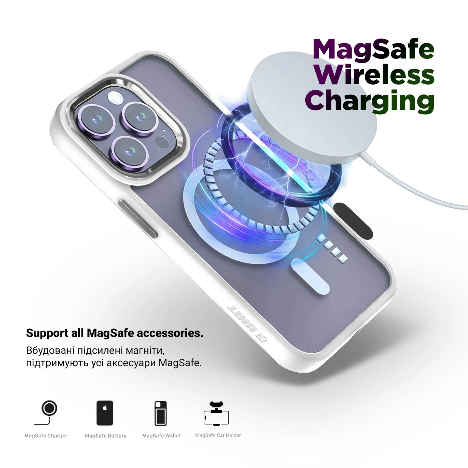 Чохол для мобільного телефону Armorstandart Unit MagSafe Apple iPhone 15 Pro Matte Clear Silver (ARM69349) (UA) Сумісність з моделями Apple iPhone 15 Pro