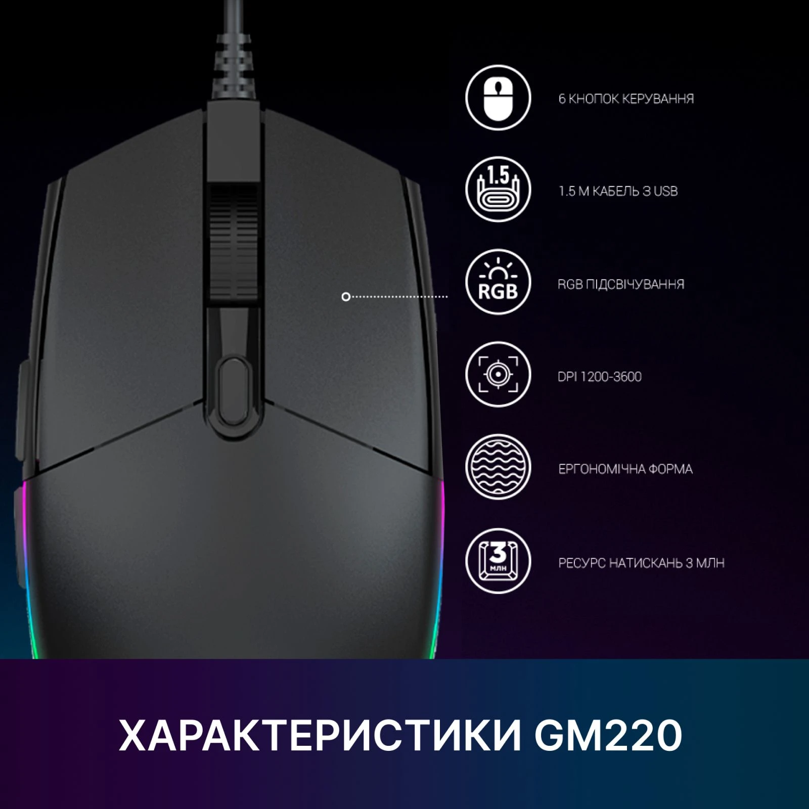 GamePro GM220 USB Black (GM220) (UA) Тип: Классические; Назначение: