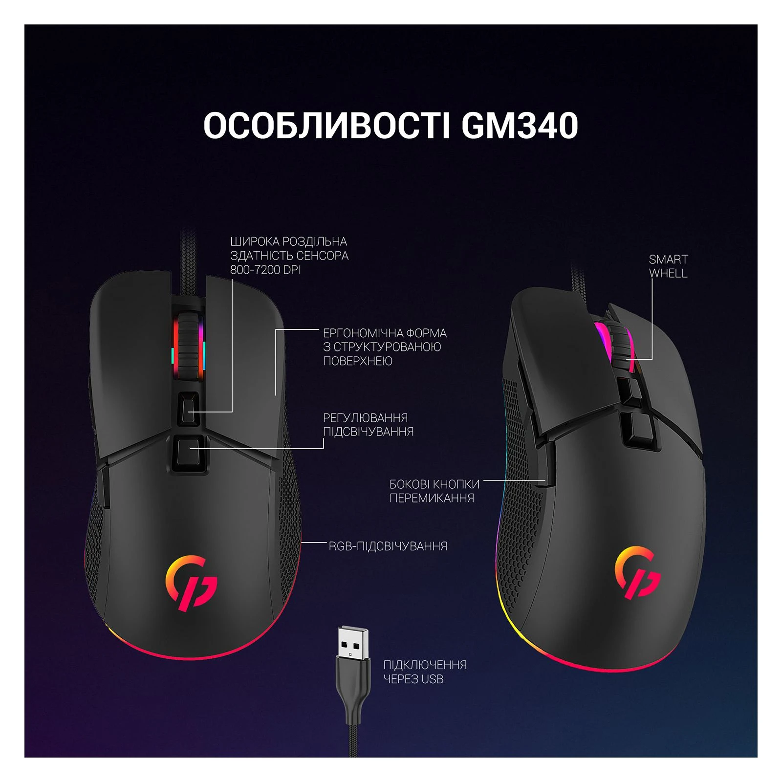 GamePro GM340 USB Black (GM340) (UA) Тип: Классические; Подключение: