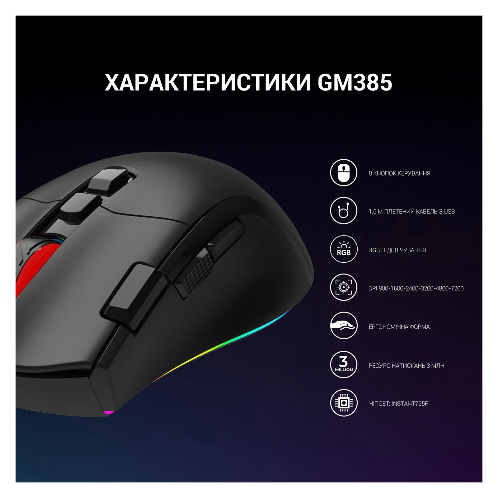 GamePro GM385 USB Black (GM385) (UA) Тип: Геймерские; Подключение: