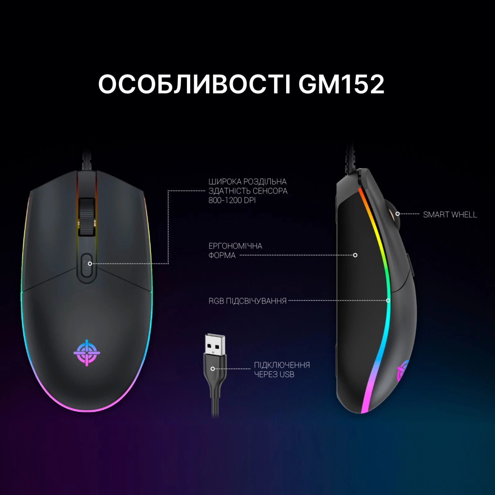 GamePro GM152 USB Black (GM152) (UA) Інтерфейс підключення USB