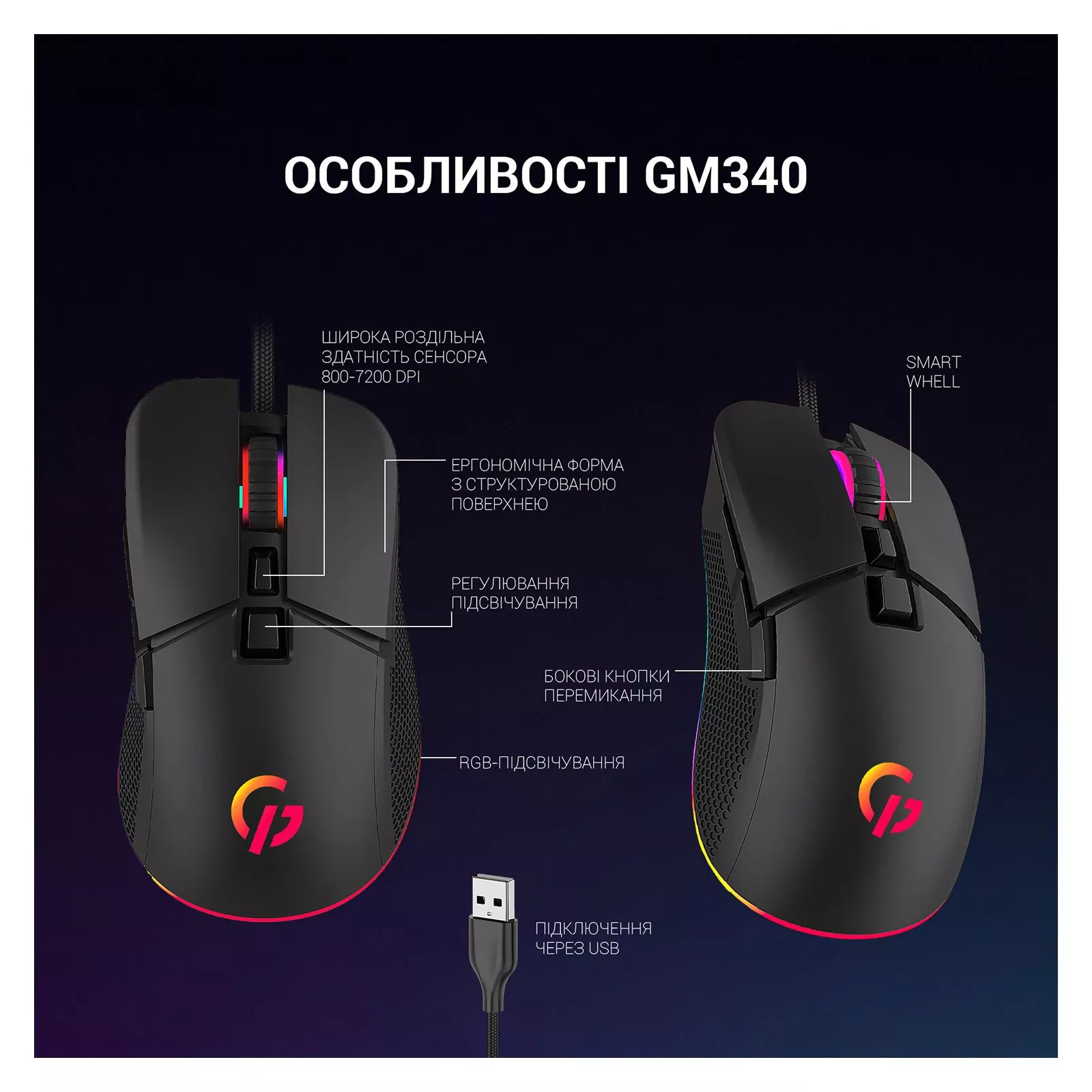 GamePro GM340 USB Black (GM340) (UA) Тип: Классические; Подключение: