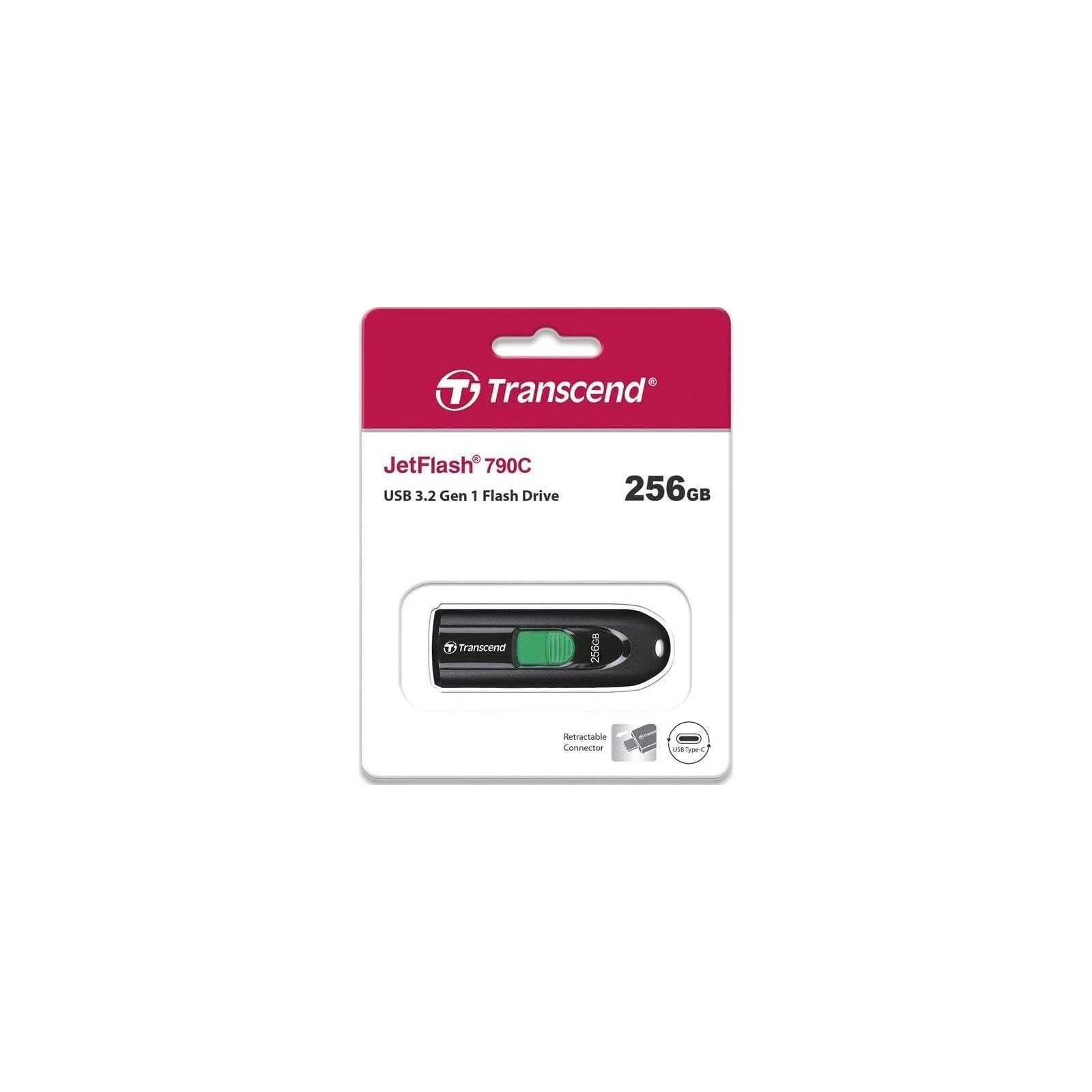 Transcend 256GB JetFlash 790C USB 3.2 Type-C (TS256GJF790C) (UA) Тип С выдвижным USB, Высокоскоростные