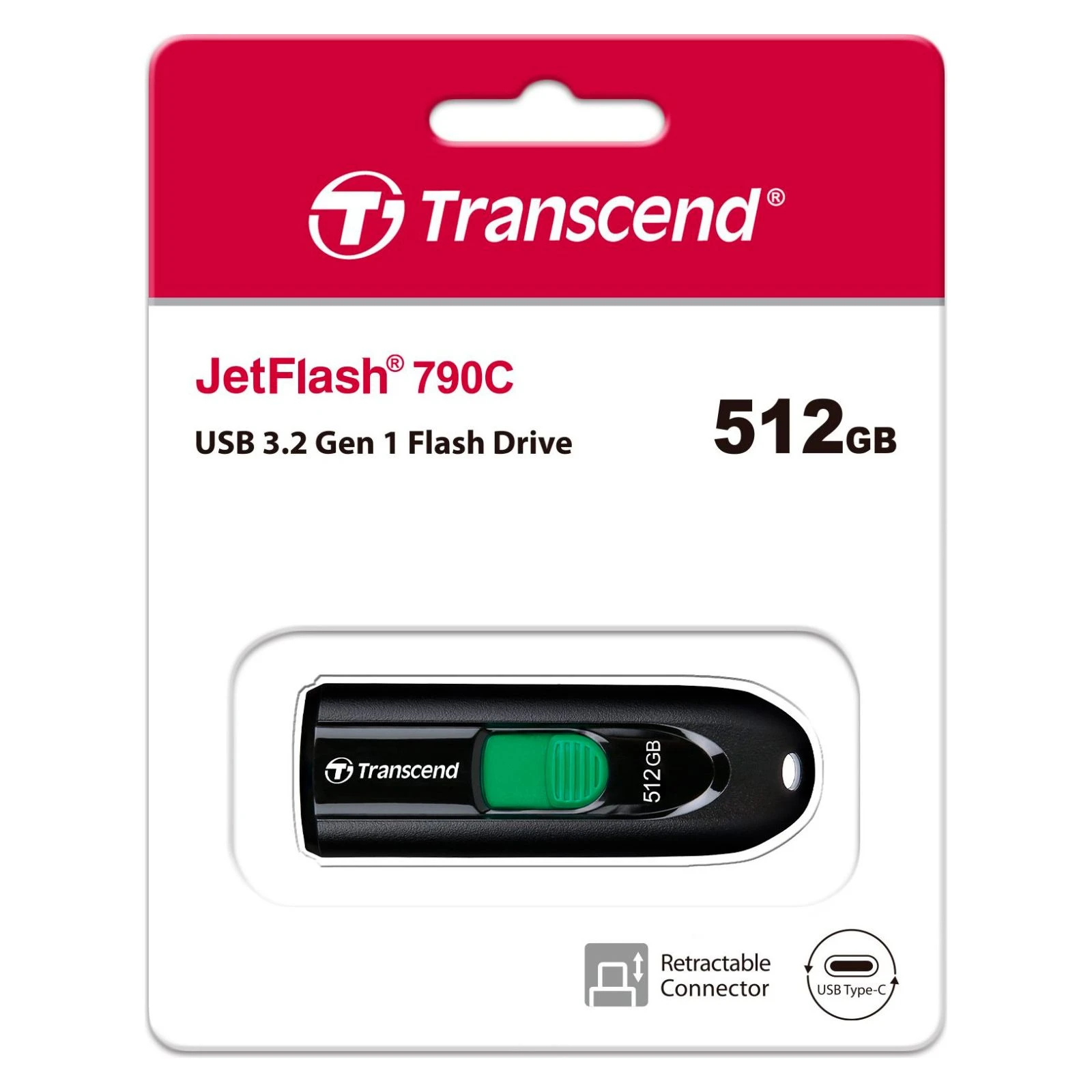 Transcend 512GB JetFlash 790C USB 3.1 Type-C (TS512GJF790C) (UA) Тип: С выдвижным USB,