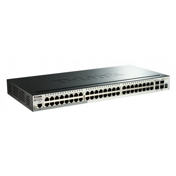 D-Link DGS-1520-52/E 48xGE, 2x10GE, 2xSFP+ (UA) Порти 1 консольний порт RJ45; 2 x 10GBase-X SFP+; 1 x 10/100/1000Base-T / (порт управління з роз'ємом RJ-45 (Out-of-band) та підтримкою PoH); 48x10/100/1000Base-T; 2 x 10GBASE-T
