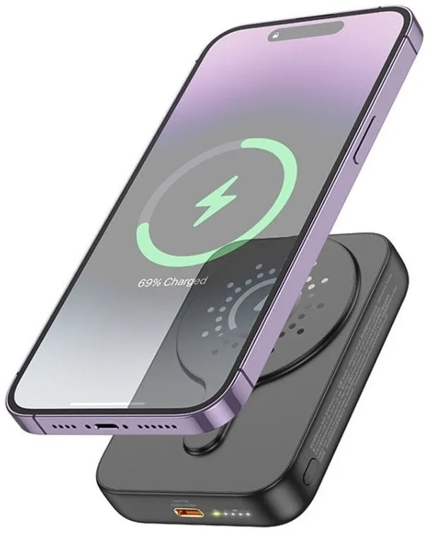 POWERBANK 10000 mAh HOCO J117A (Wireless Magnetic PD20W) Black Реальна ємність 6300 мАч