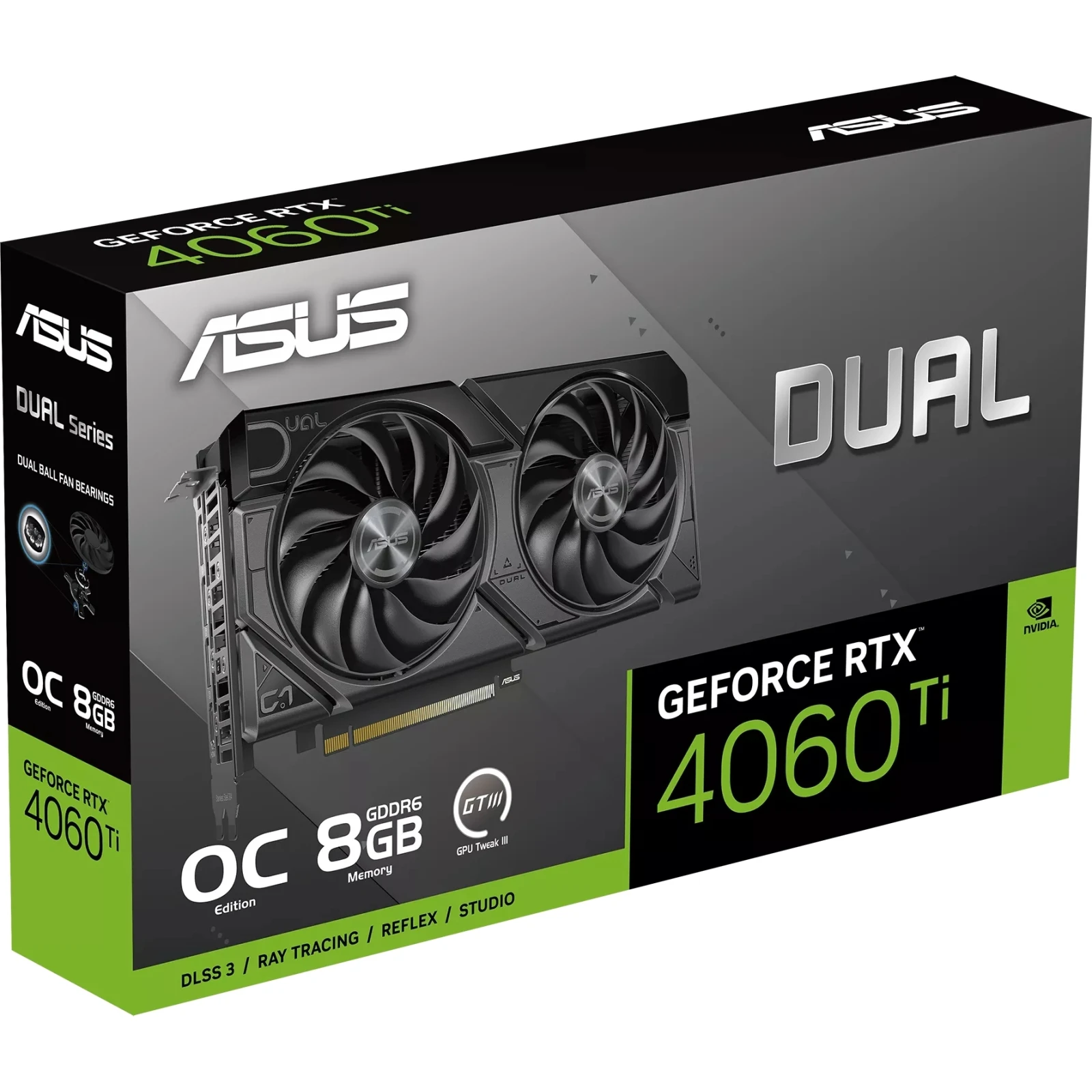 ASUS GeForce RTX4060Ti 8Gb DUAL OC EVO (DUAL-RTX4060TI-O8G-EVO) (90YV0J49-M0NA00) (UA) Сімейство графіки: NVIDIA;