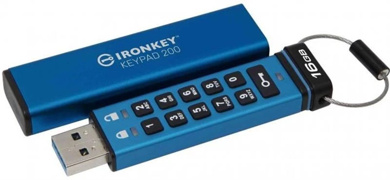 USB3.2 16GB Kingston IronKey Keypad 200 Type-A Blue (IKKP200/16GB) (UA) Интерфейс: USB 3.2; Объем памяти: 16