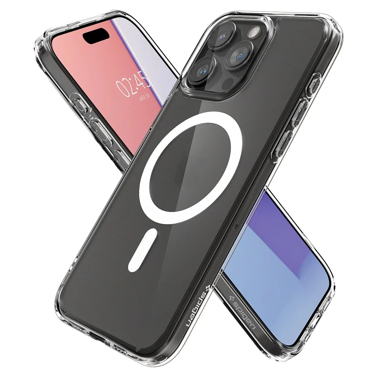 Spigen Apple iPhone 15 Pro Max, Ultra Hybrid MagFit, Frost Clear (ACS06580) (UA) Дополнительно Air Cushion Technology для защиты углов; встроенное магнитное кольцо для соединения MagSafe; поднятые края для защиты экрана и камеры