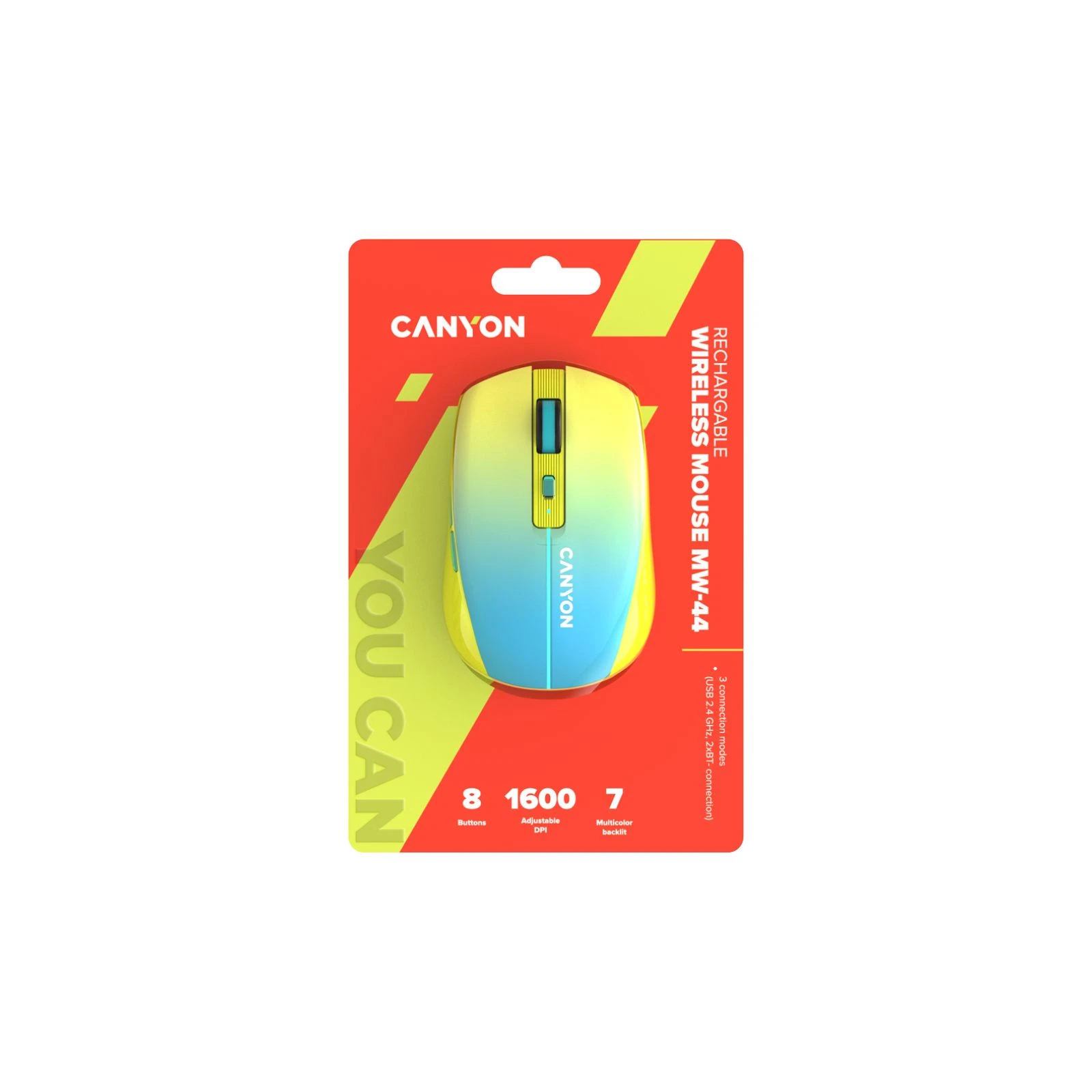 Canyon MW-44 LED Rechargeable Wireless/Bluetooth Yellow Blue (CNS-CMSW44UA) (UA) Подключение беспроводное