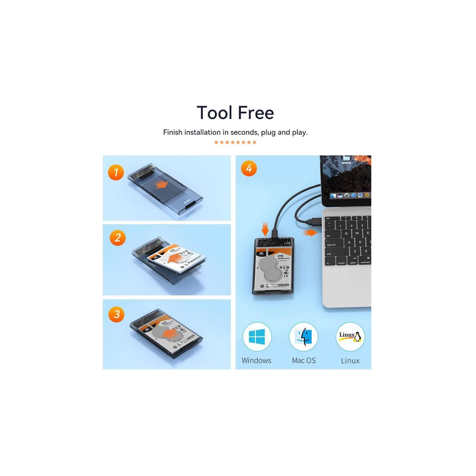 Кишеня зовнішня Maiwo 2.5 SATA/SSD HDD - USB3.1 Gen1 Type-C (K2510) (UA) Призначення: для HDD, для SSD;