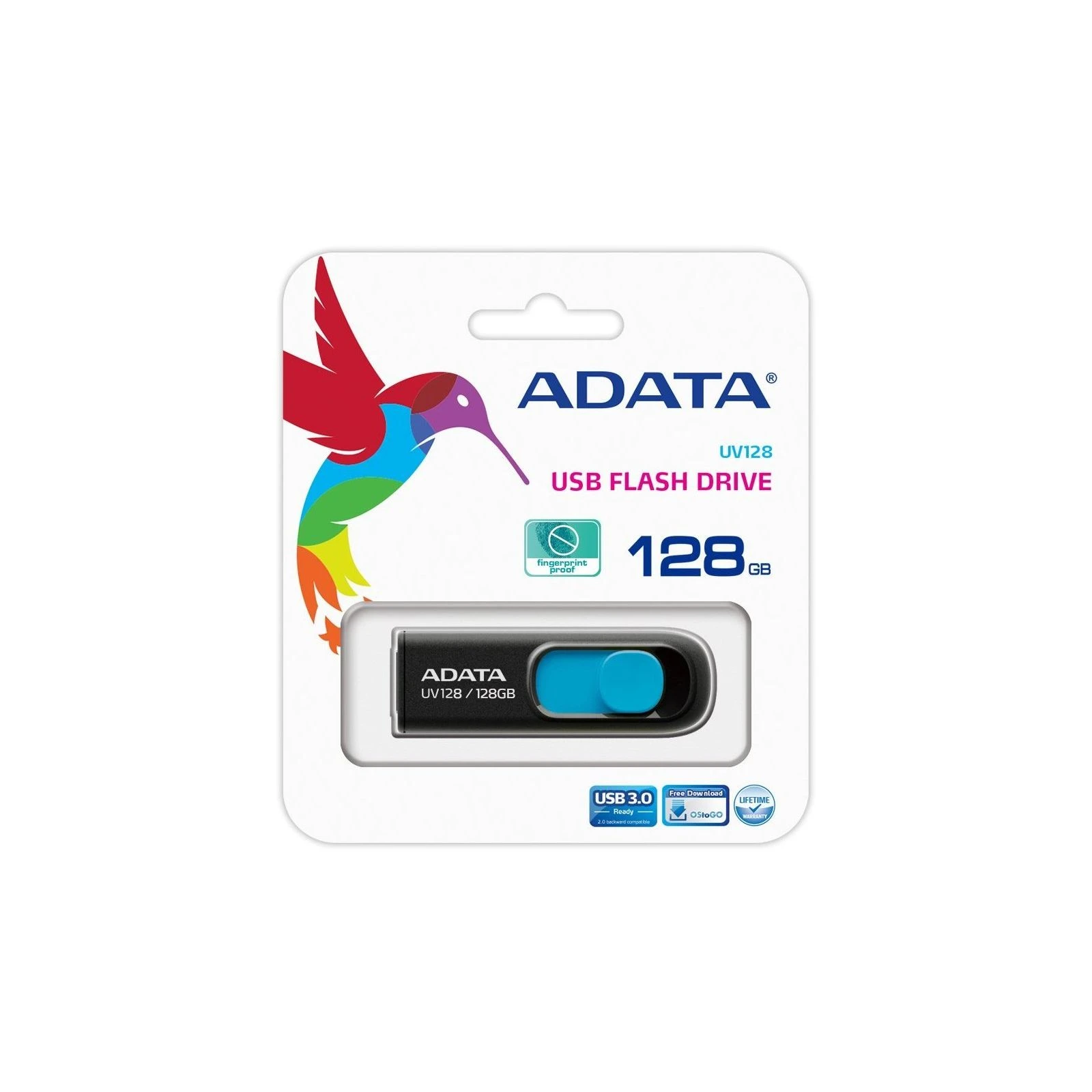 ADATA 128GB UV128 Black/Blue USB 3.1 (AUV128-128G-RBE) (UA) Тип З висувним USB, Високошвидкісні
