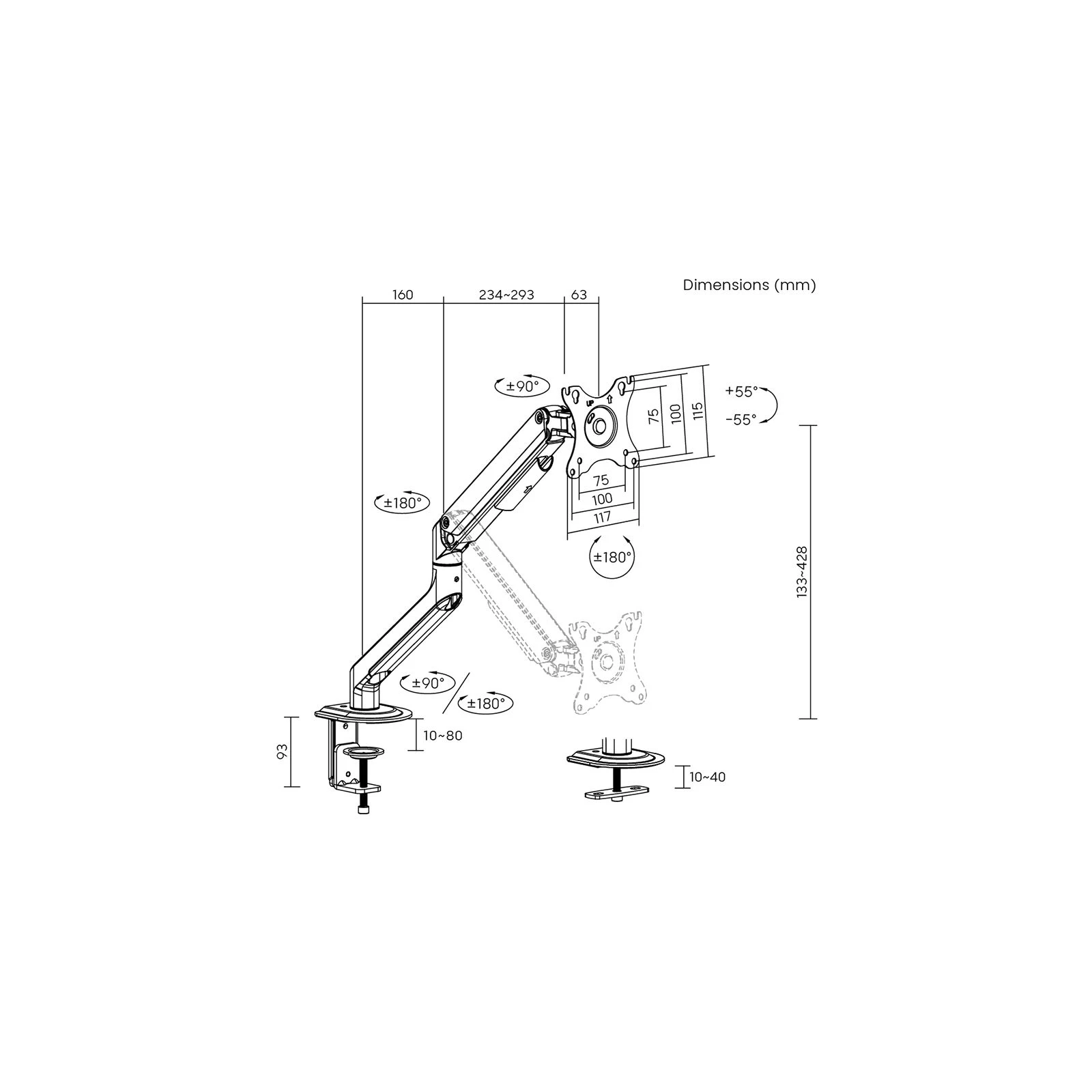 HiSmart HS082444 (UA) VESA: 75 х 75, 100 х 100; Максимальне