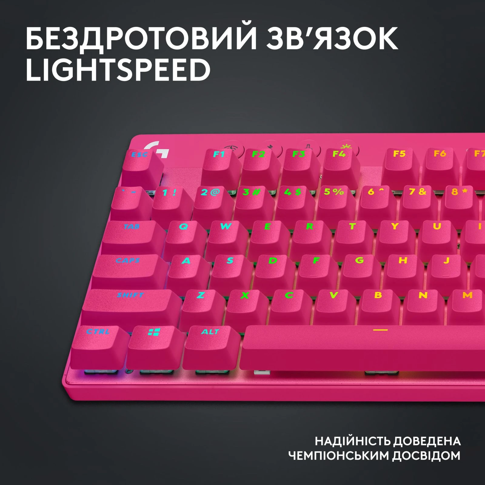 Logitech G PRO X TKL Lightspeed Tactile USB UA Magenta (920-012159) (UA) Формат клавиатуры TKL