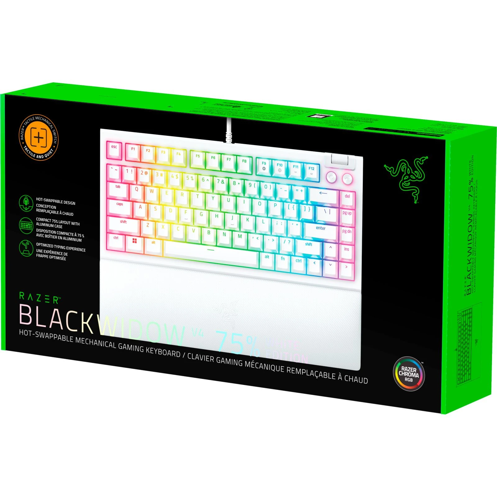 Razer BlackWidow V4 75 USB UA White (RZ03-05001700-R3M1) (UA) Тип: ігрова, з підсвічуванням,
