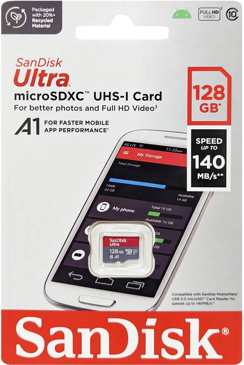 SanDisk microSD 128GB C10 UHS-I R150MB/s Ultra (SDSQUAB-128G-GN6MN) (UA) Тип microSDXC