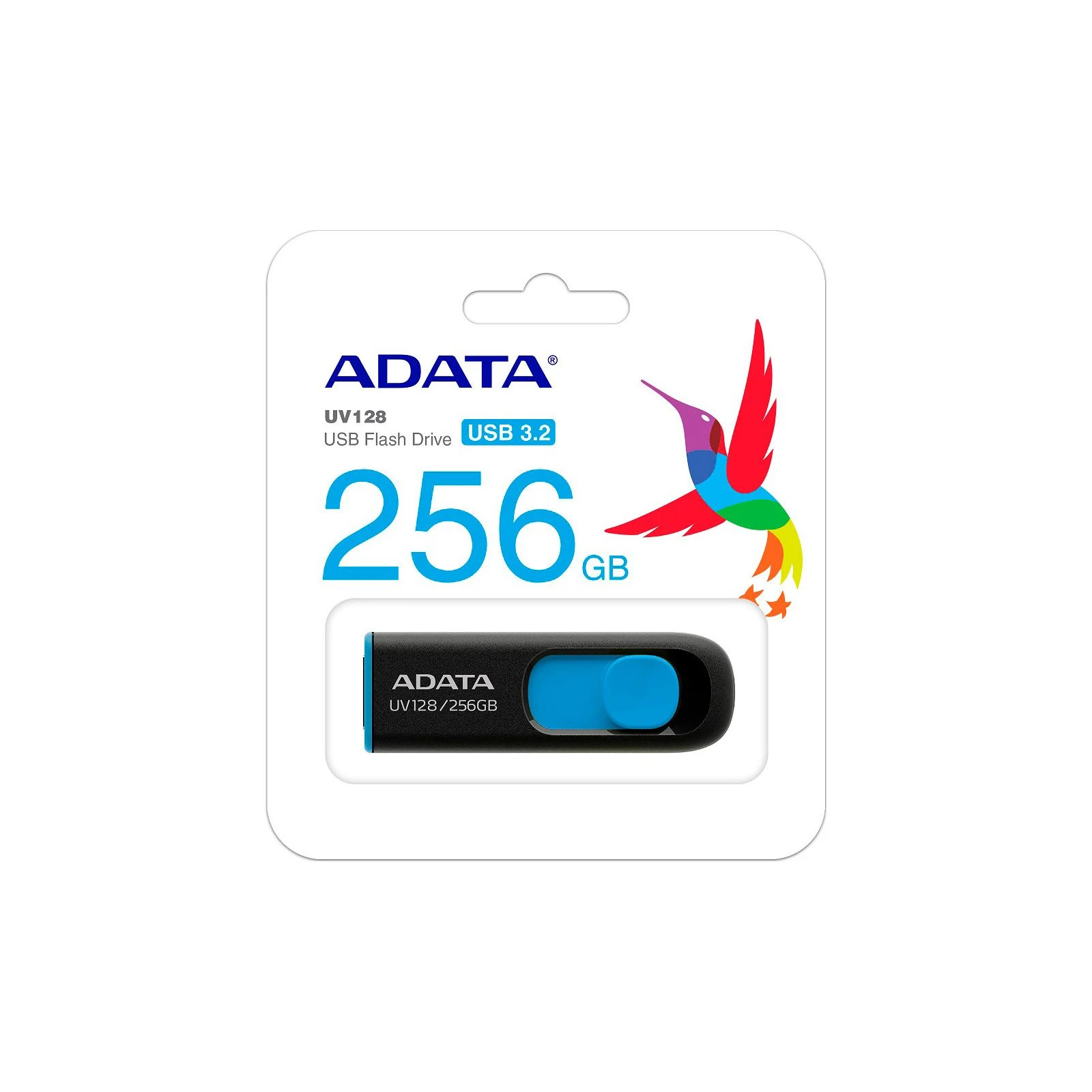 ADATA 256GB UV128 Black/Blue USB 3.2 (AUV128-256G-RBE) (UA) Тип: Класичні, З висувним USB;