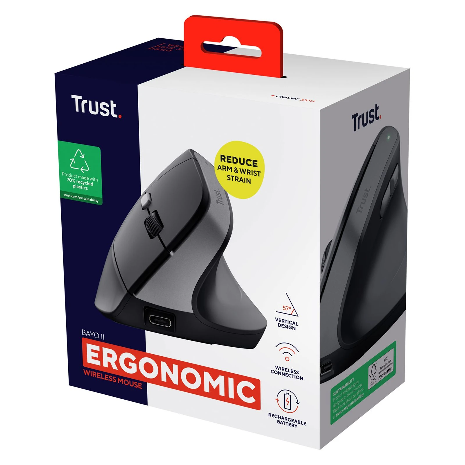 Trust Bayo 2 Ergonomic Wireless/USB-A Black (25145) (UA) Тип датчика оптический