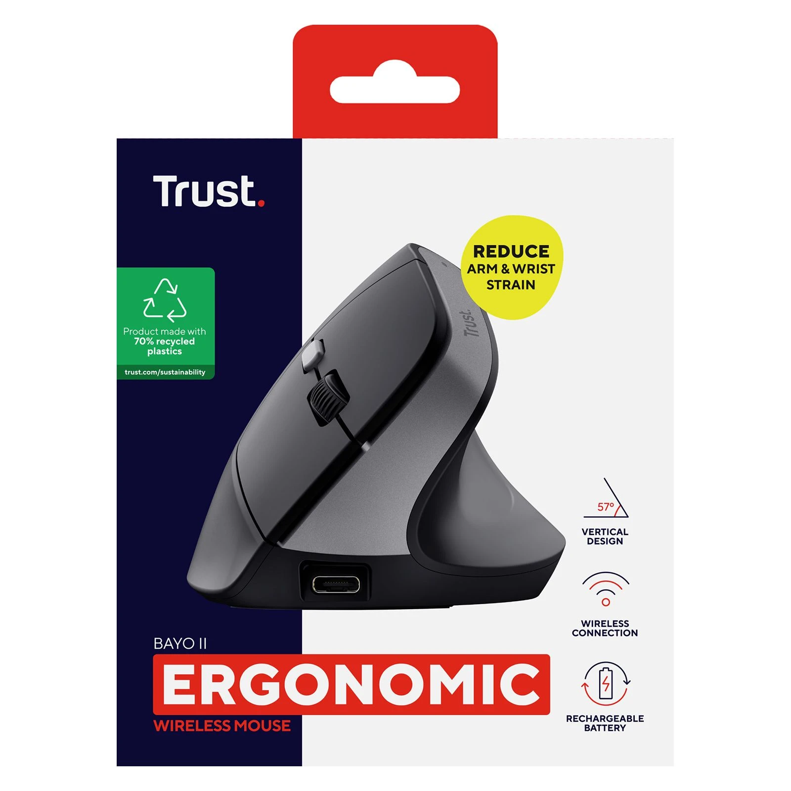 Trust Bayo 2 Ergonomic Wireless/USB-A Black (25145) (UA) Интерфейс подключения USB адаптер 2.4 ГГц