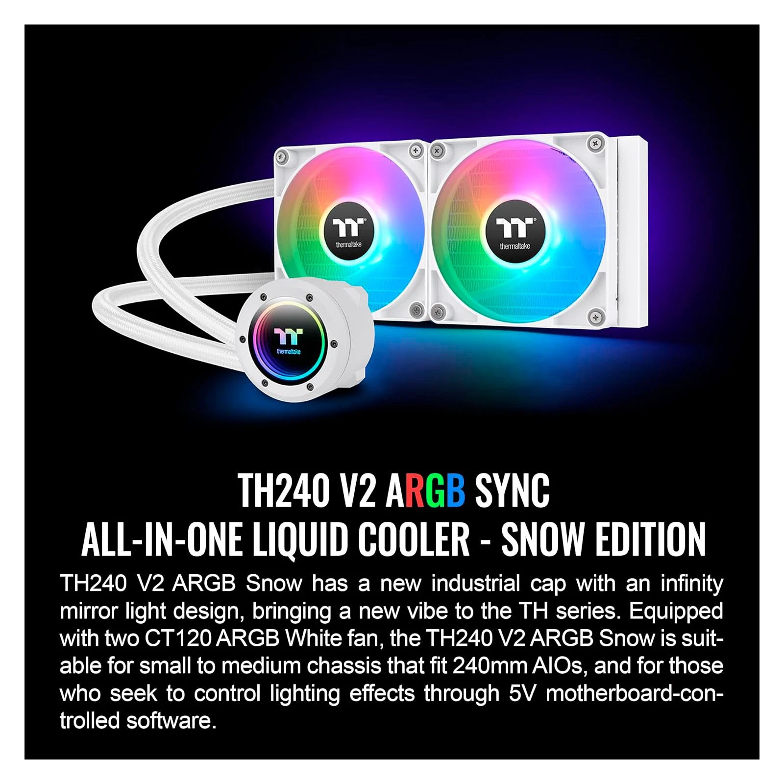 Система водяного охолодження ThermalTake TH240 V2 ARGB Sync Snow Edition (CL-W364-PL12SW-A) (UA) Максимальна частота обертання 2000 об/хв