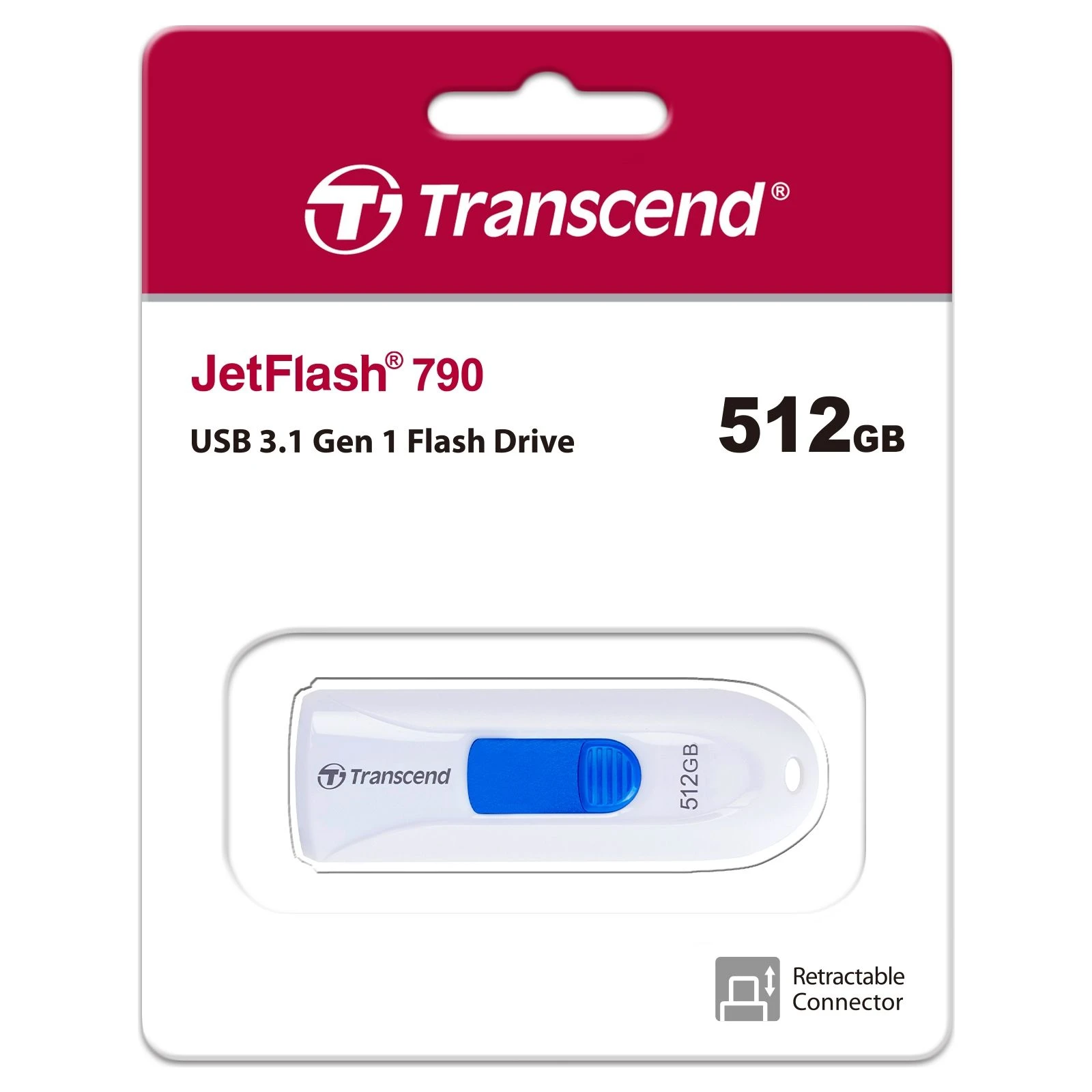 Transcend 512GB JetFlash 790 White USB 3.1 (TS512GJF790W) (UA) Тип: З висувним USB; Об'єм пам'яті: