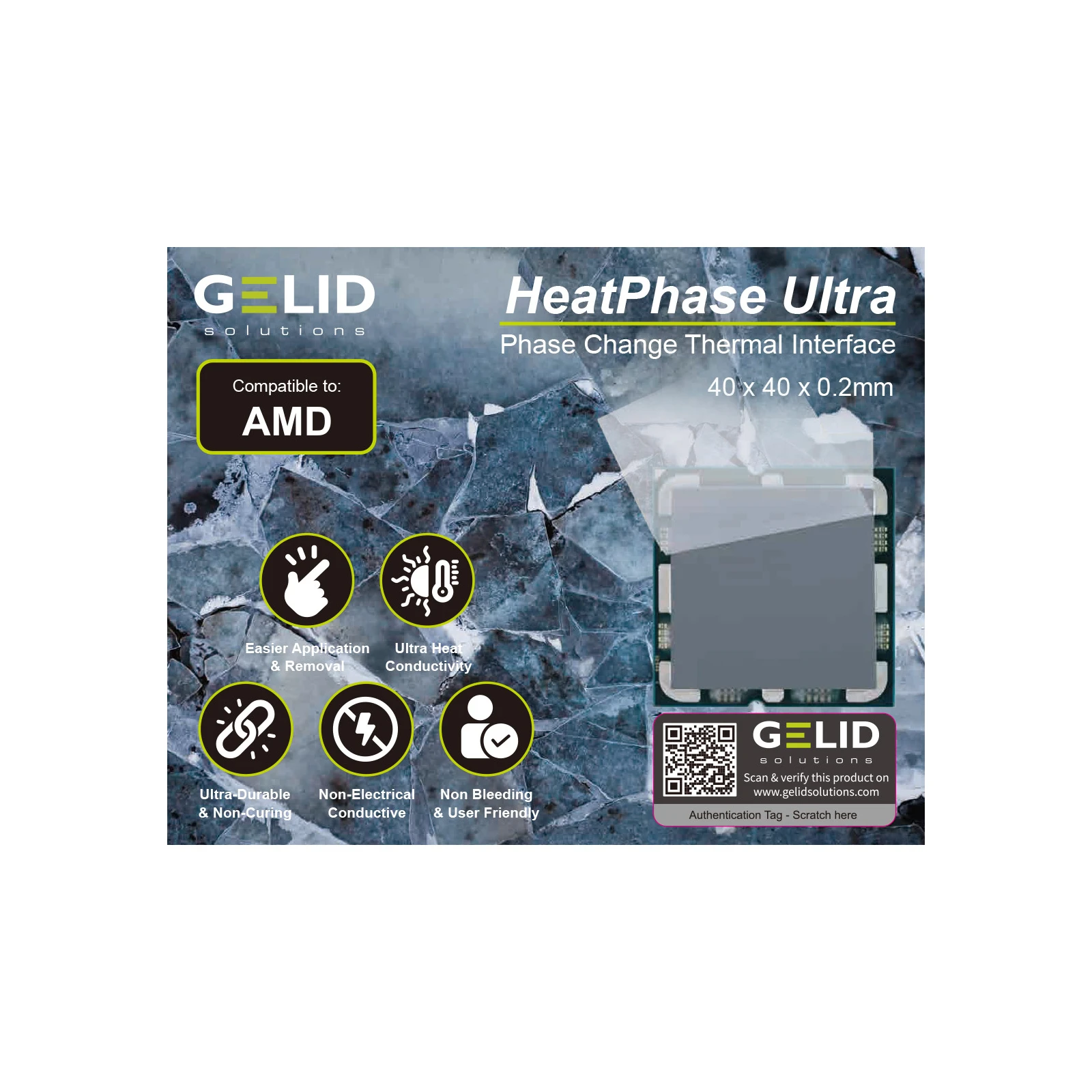 Термопрокладка Gelid Solutions HeatPhase Ultra для AMD CPU (PH-GC-01-A) (UA) Призначення: для процесора;