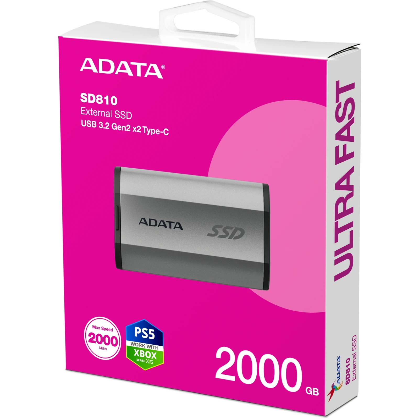 USB 3.2 2TB ADATA (SD810-2000G-CSG) (UA) Тип накопителя: внешний; Объем