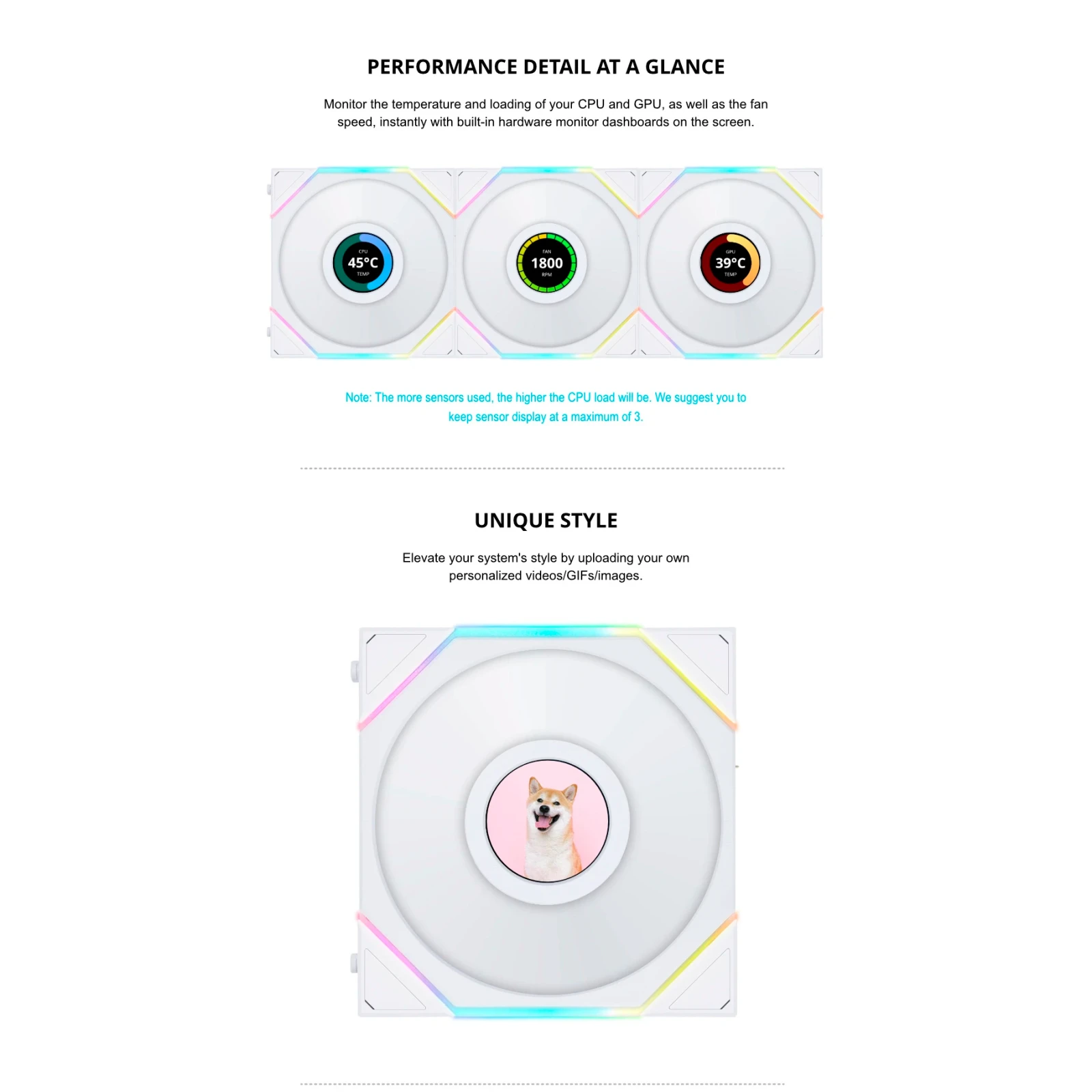 Кулер для корпусу Lian Li TLLCD 120-3, White Cooler (G99.12TLLCD3W.00) (UA) Діаметр вентиляторів 120 мм