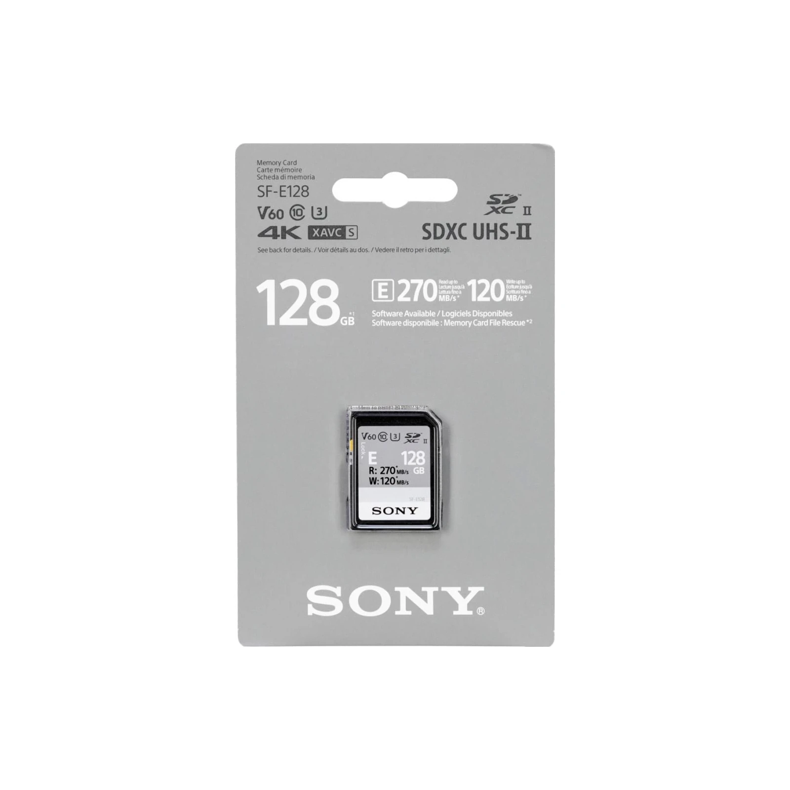 Sony 128GB SDXC class 10 UHS-II U3 ​​V60 (SFE128A.ET4) (UA) Тип картки пам'яті: SDXC; Об'єм