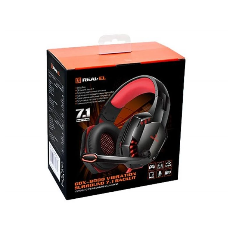 Гарнітура REAL-EL GDX-8000 Black/Red (EL124100017) Тип підключення: дротове;
