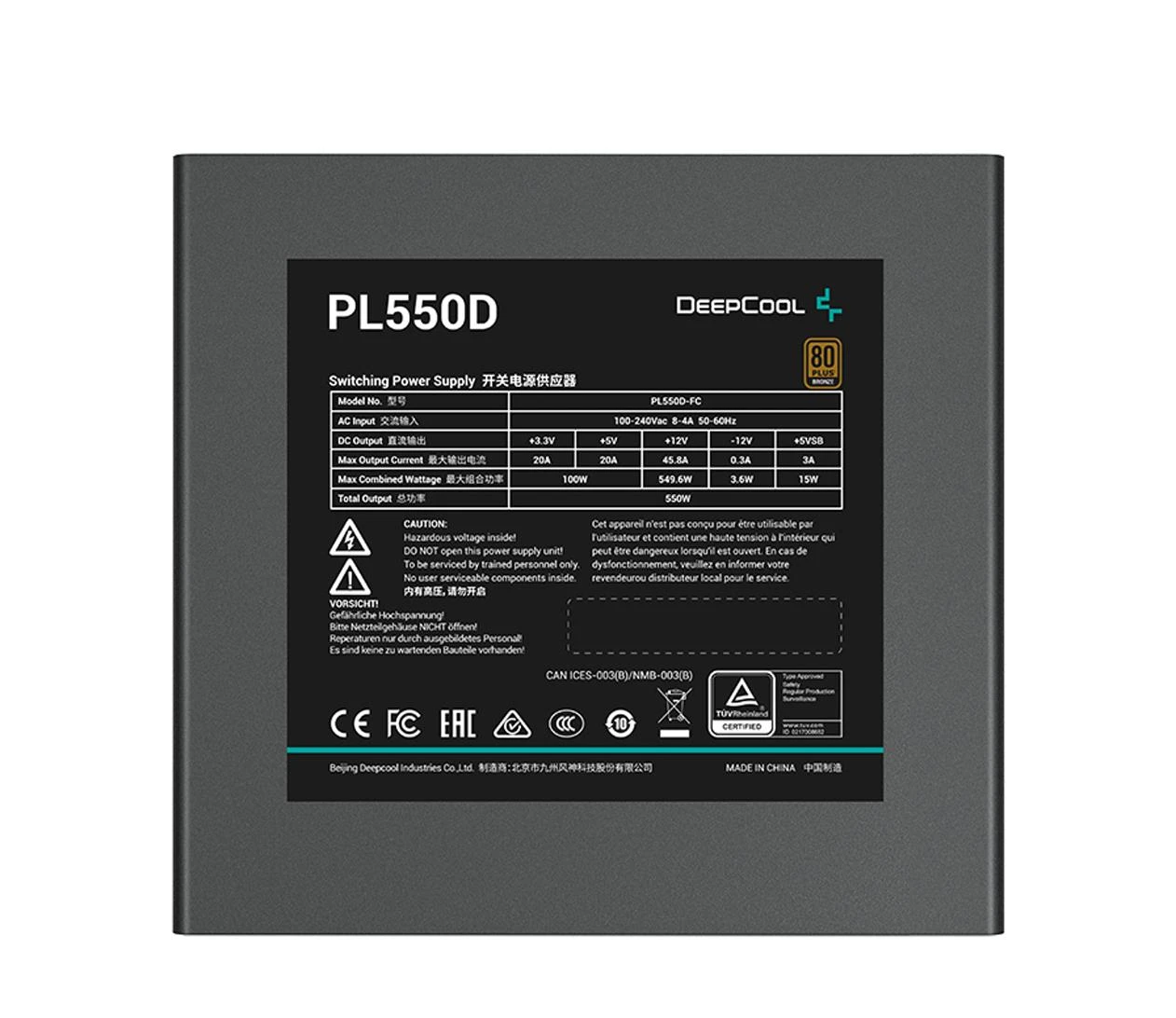 Deepcool PL550D 550W 80 Plus Bronze (R-PL550D-FC0B-EU) EU Максимальная мощность, Вт  550 Вт