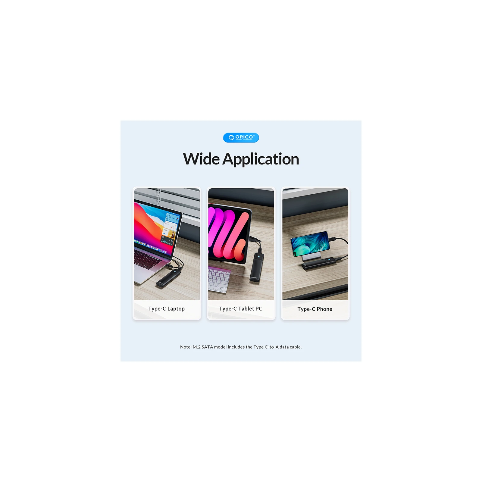 Orico USB3.2 Gen2 USB-C M.2 NVMe/NGFF(SATA) Dual Protocol SSD (HC380503) (UA) Призначення для SSD