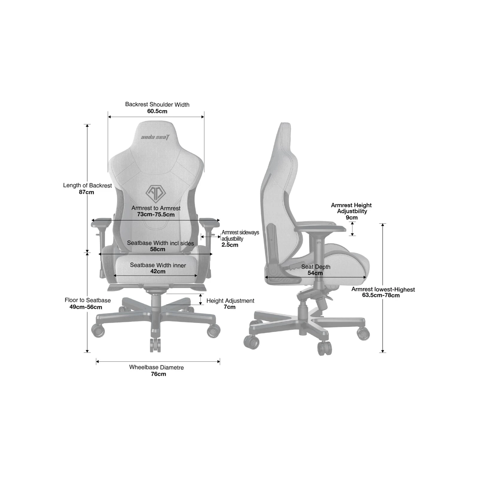 Anda Seat T-Pro 2 Size XL Black (AD12XLLA-01-B-F) (UA) Предел наклона спинки 160°