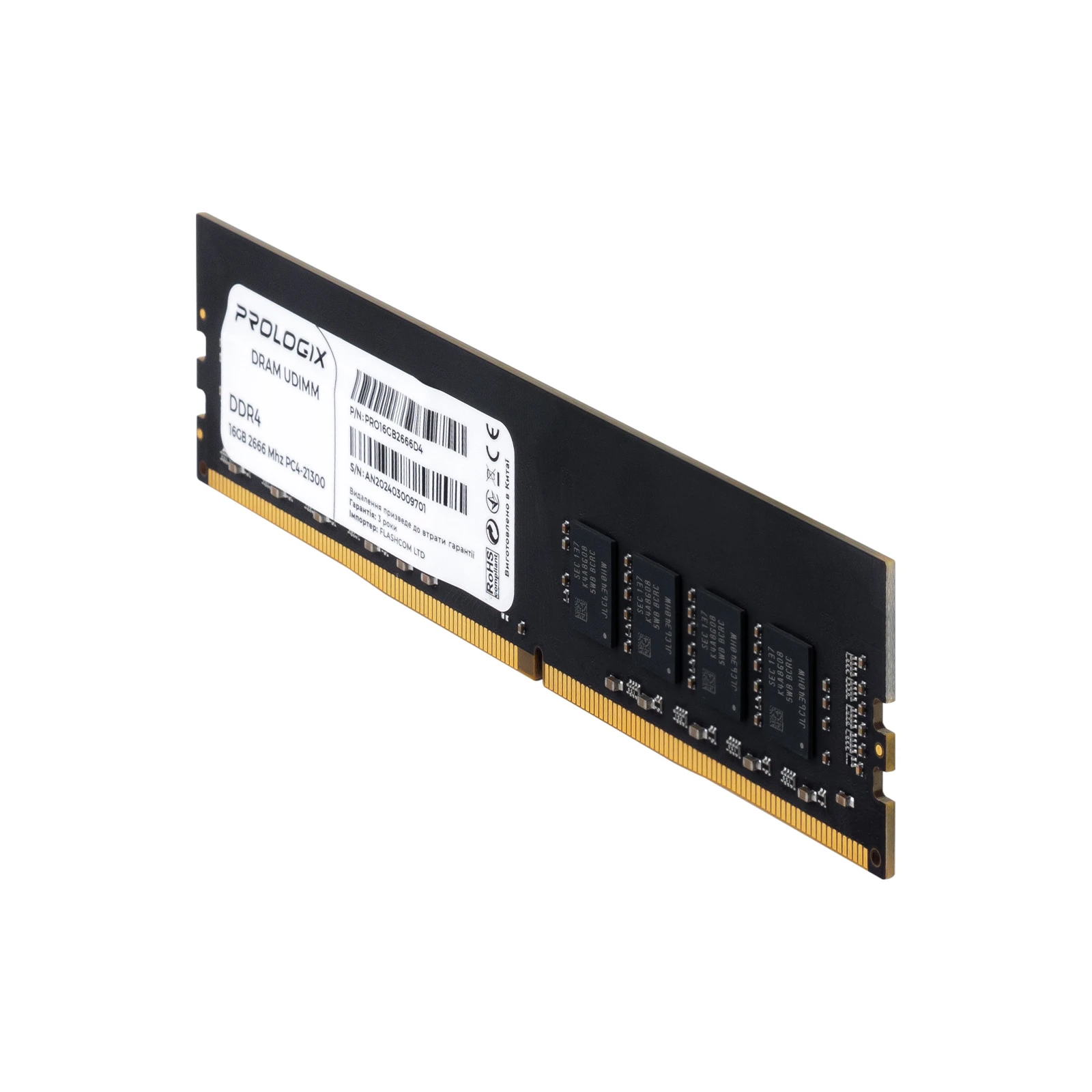 DDR4 16GB 2666 MHz Prologix (PRO16GB2666D4) (UA) Тип пам'яті: DDR4; Об'єм пам'яті: 16