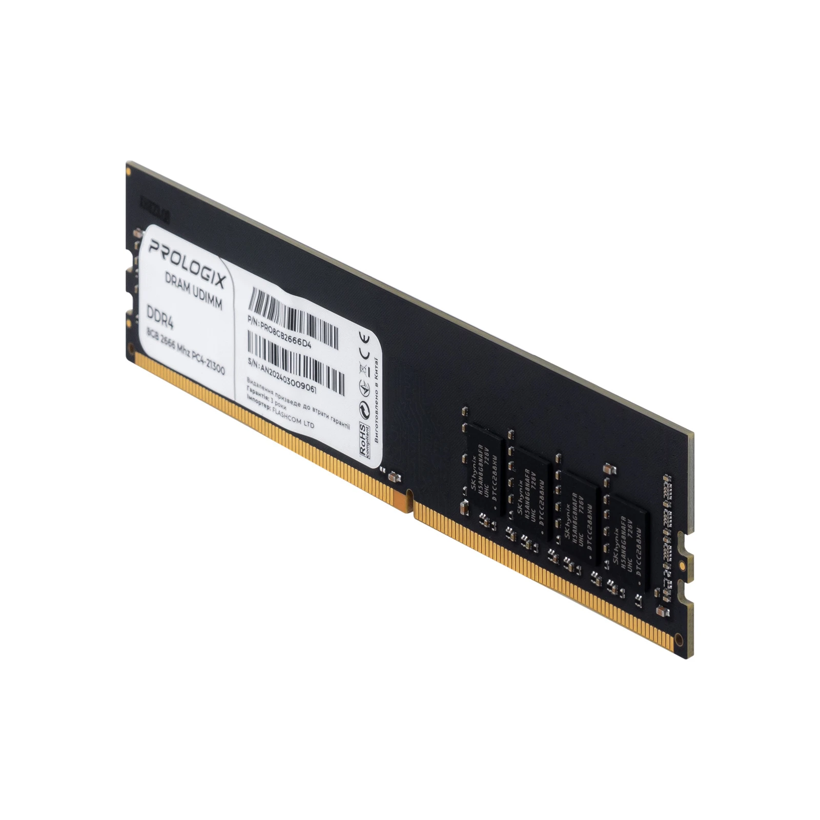 DDR4 8GB 2666 MHz Prologix (PRO8GB2666D4) (UA) Тип пам'яті: DDR4; Об'єм пам'яті: 8