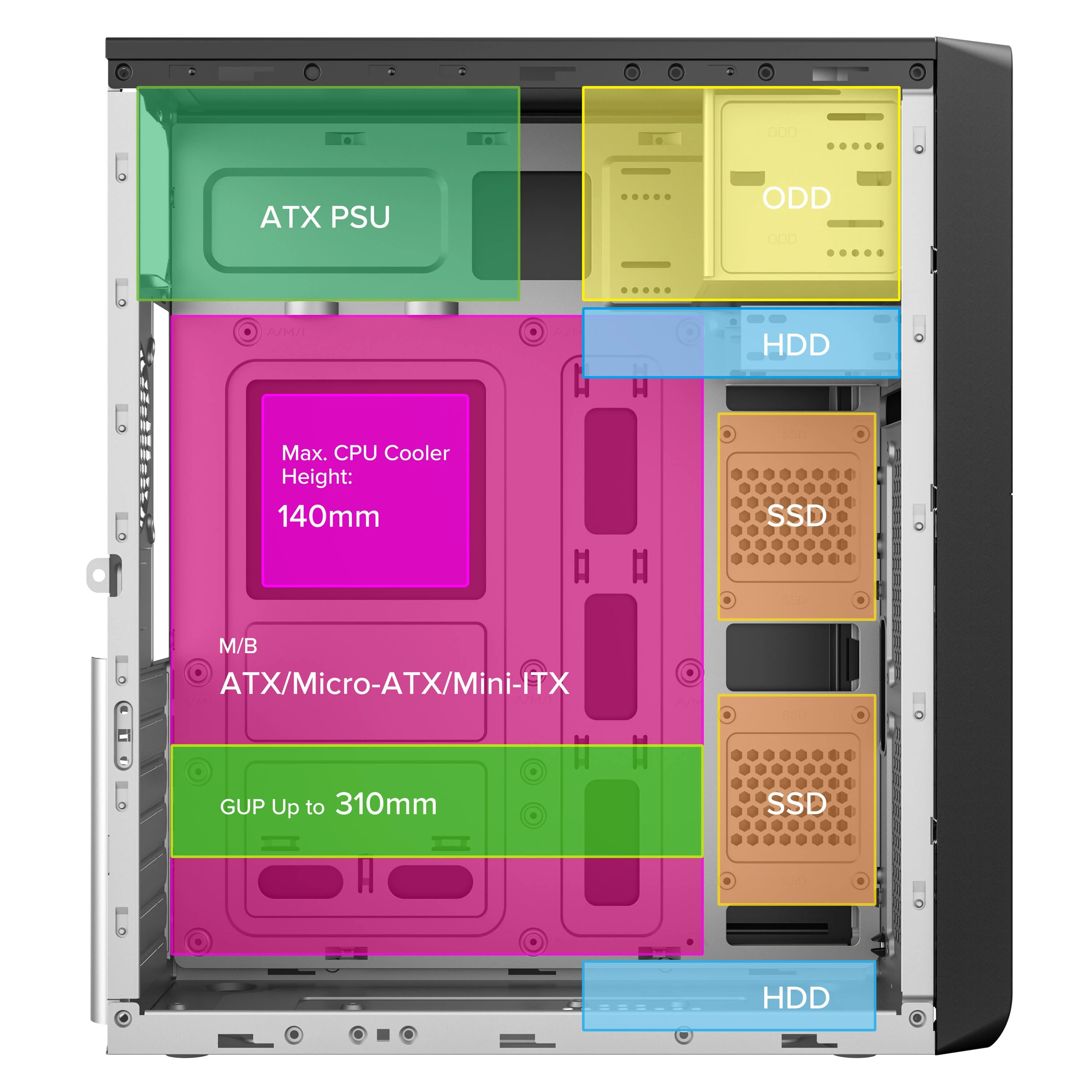 2E TeamX TMX01 з БП 2E ATX400W (2E-TMX01) (UA) Розташування БП верхнє