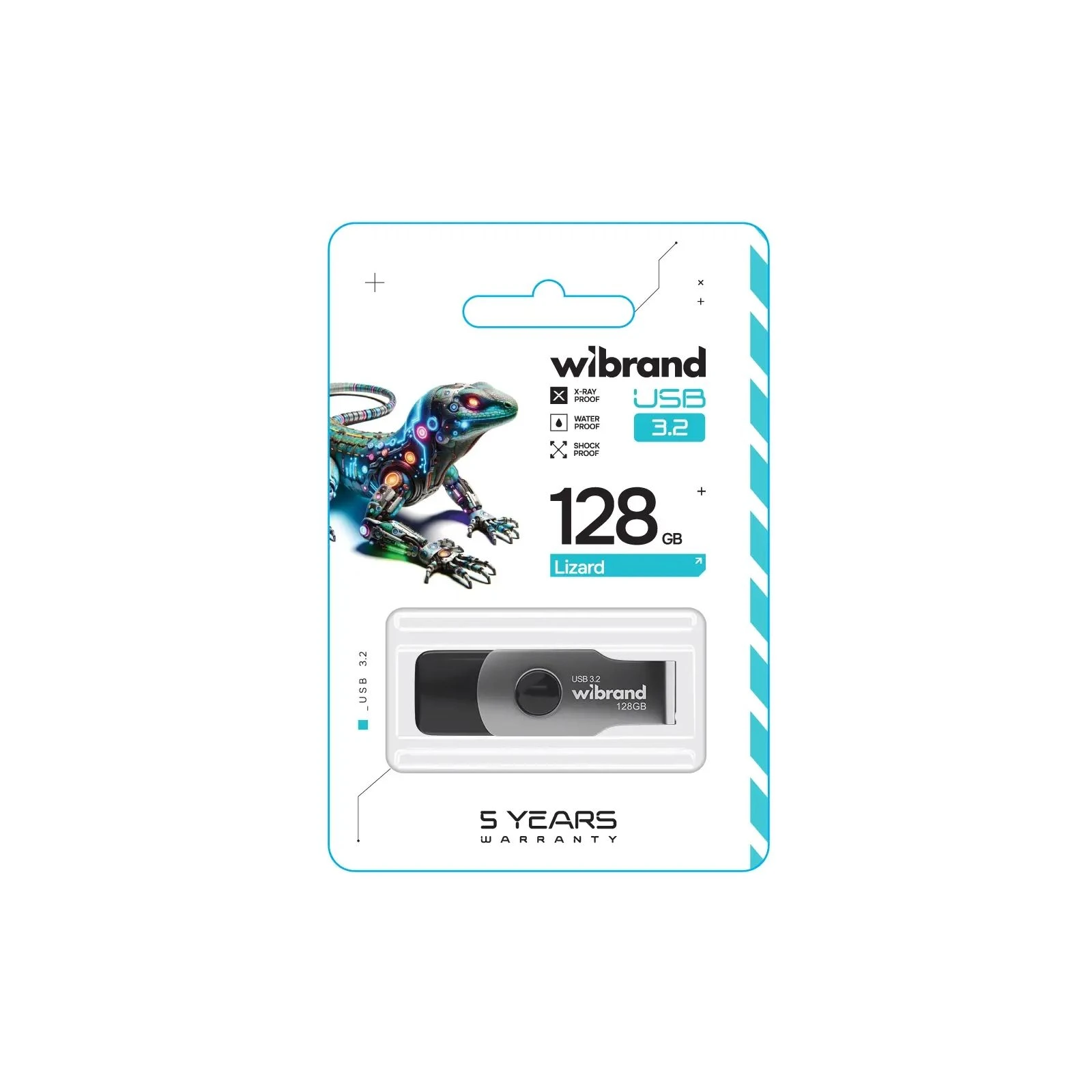 Wibrand 128GB Lizard Black USB 3.2 Gen 1 (USB 3.0) (WI3.2/LI128P9B) (UA) Тип: Класичні, З висувним USB;