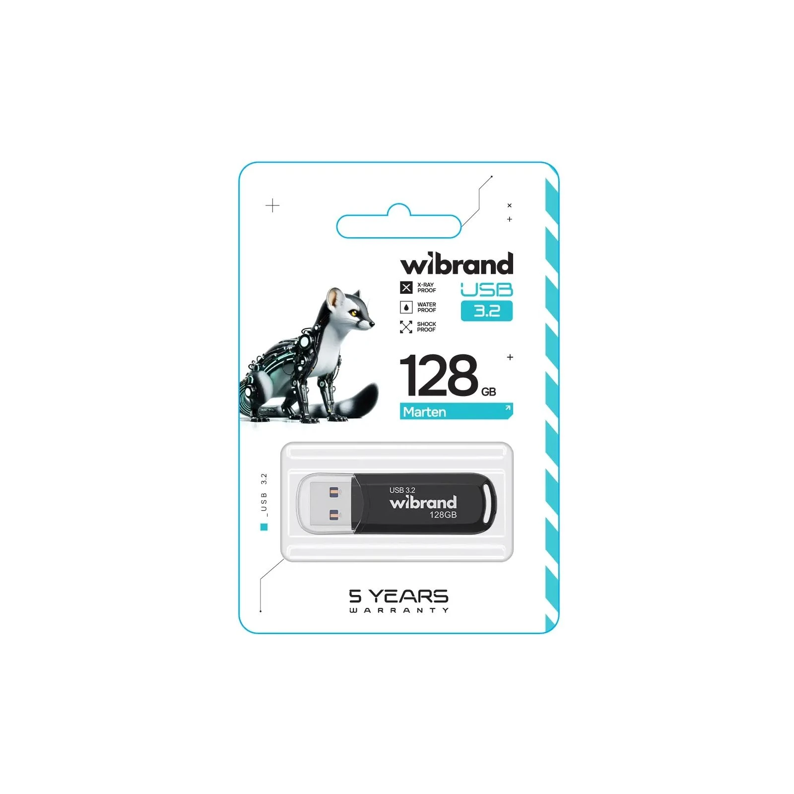Wibrand 128GB Marten Black USB 3.2 Gen 1 (USB 3.0) (WI3.2/MA128P10B) (UA) Тип: Классические; Объем памяти: