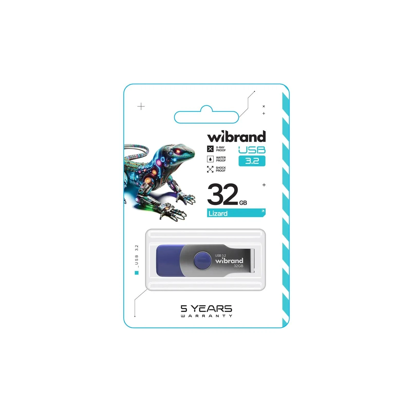 Wibrand 32GB Lizard Light Blue USB 3.2 Gen 1 (USB 3.0) (WI3.2/LI32P9LU) (UA) Тип: Класичні, З висувним USB;
