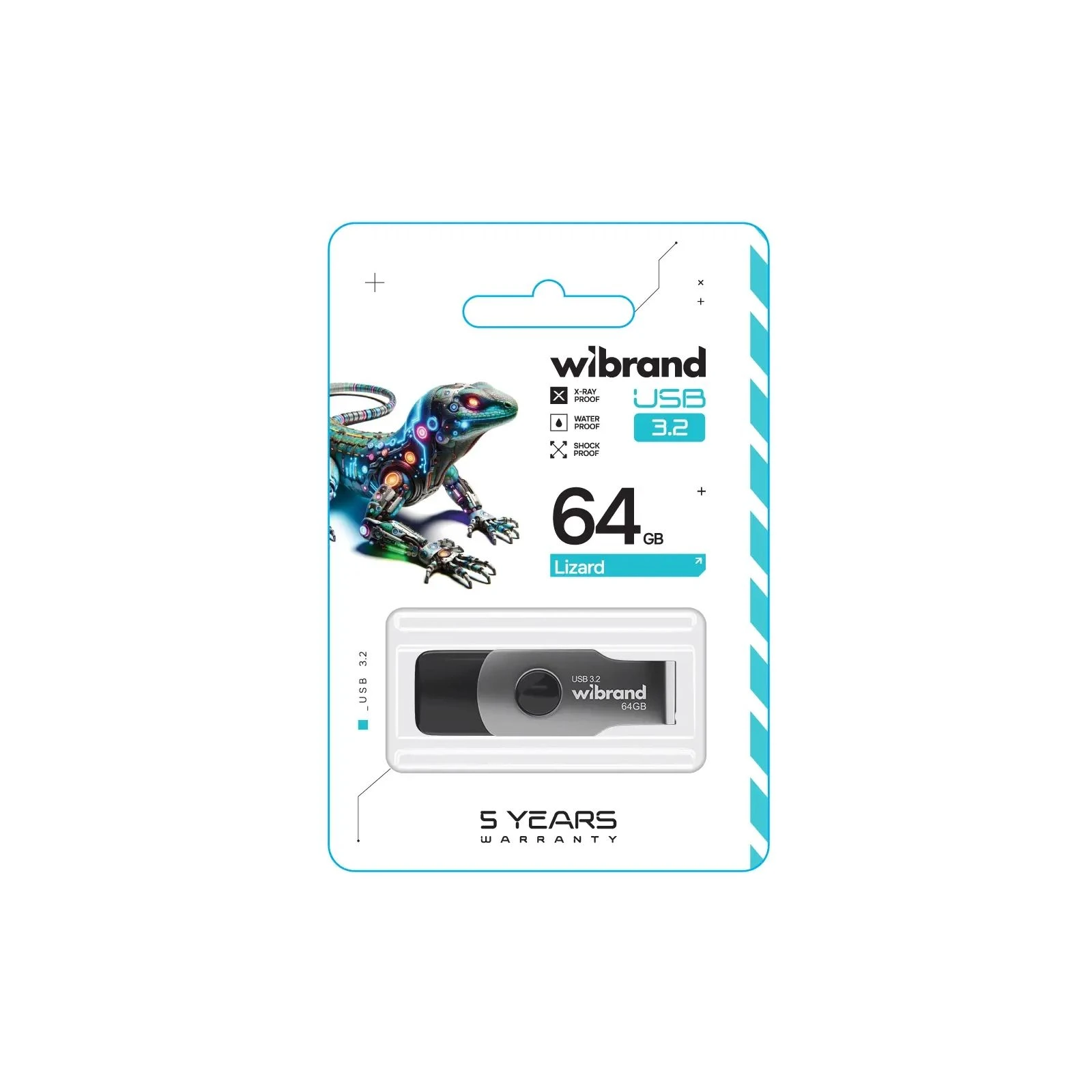 Wibrand 64GB Lizard Black USB 3.2 Gen 1 (USB 3.0) (WI3.2/LI64P9B) (UA) Тип: Класичні, З висувним USB;