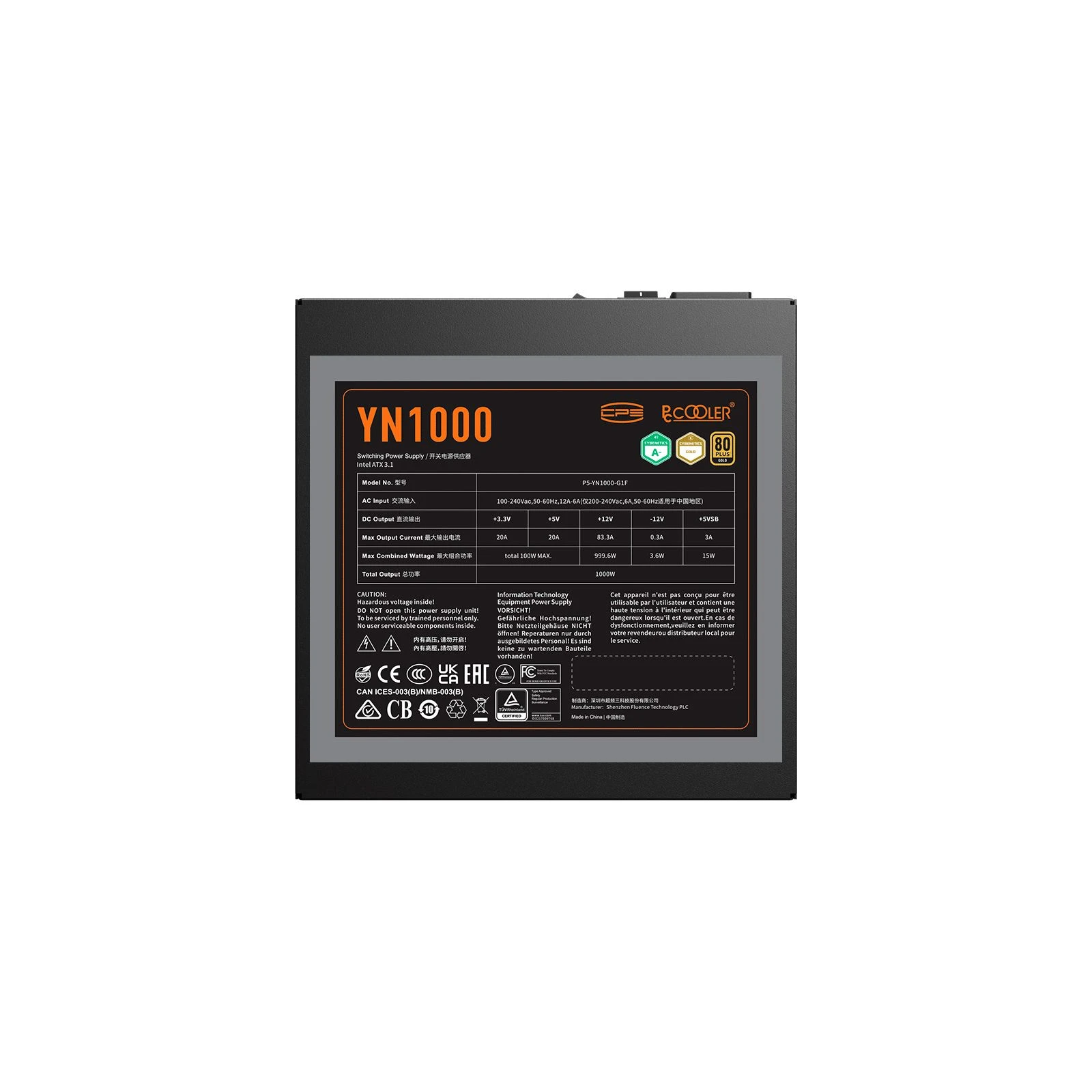 PcCooler 1000W (YN1000) (P5-YN1000-G1FFBK1-EU) (UA) Підключення материнської плати 20+4 pin
