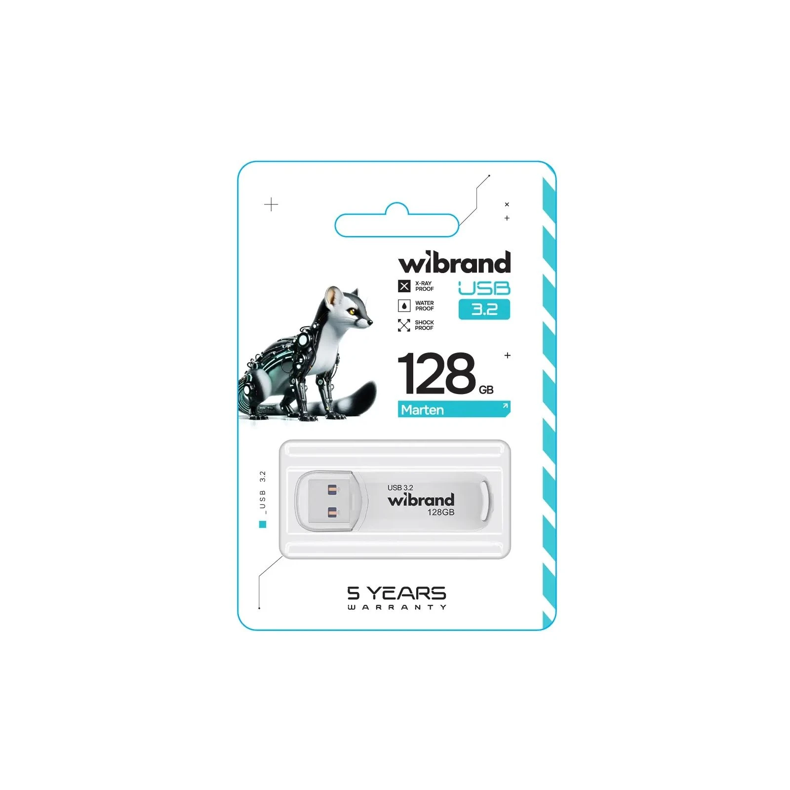 Wibrand 128GB Marten White USB 3.2 Gen 1 (USB 3.0) (WI3.2/MA128P10W) (UA) Тип: Классические; Объем памяти: