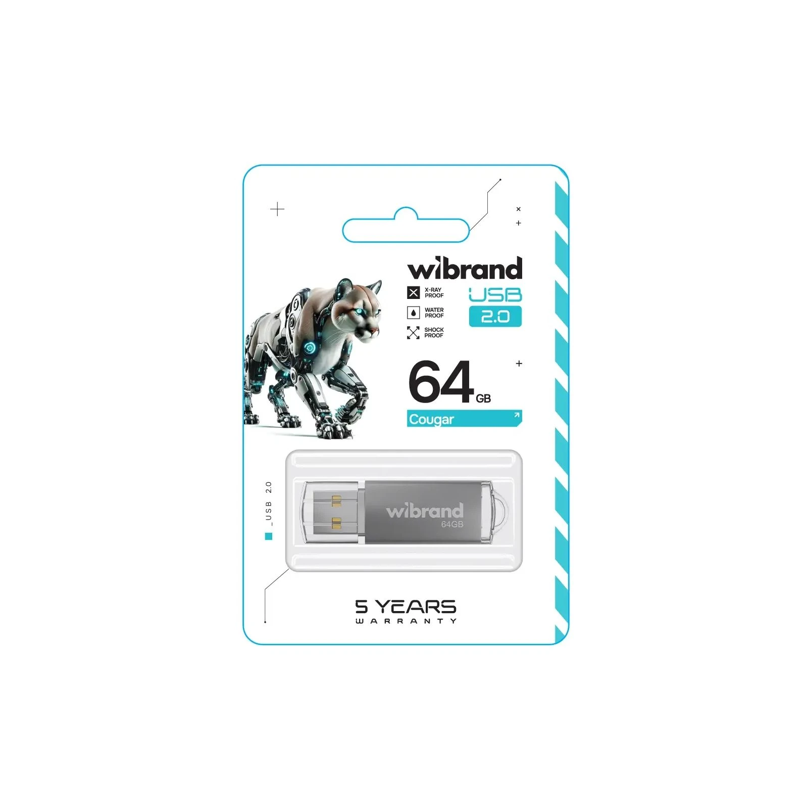 Wibrand 64GB Cougar Silver USB 2.0 (WI2.0/CU64P1S) (UA) Тип: Класичні; Об'єм пам'яті: 64 Gb;
