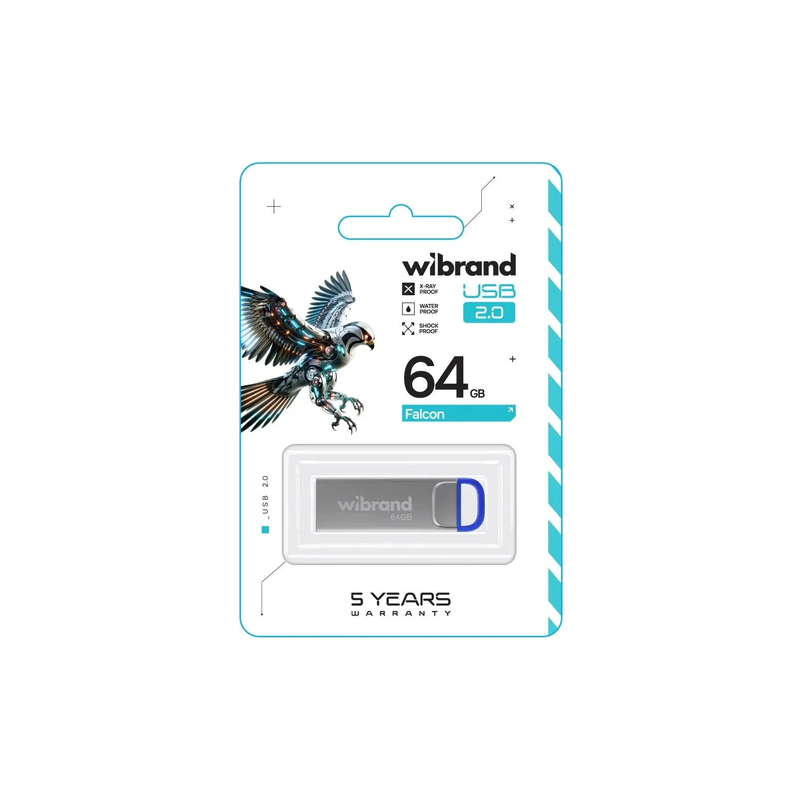 Wibrand 64GB Falcon Silver-Blue USB 2.0 (WI2.0/FA64U7U) (UA) Тип: Класичні, Суперкомпактні;