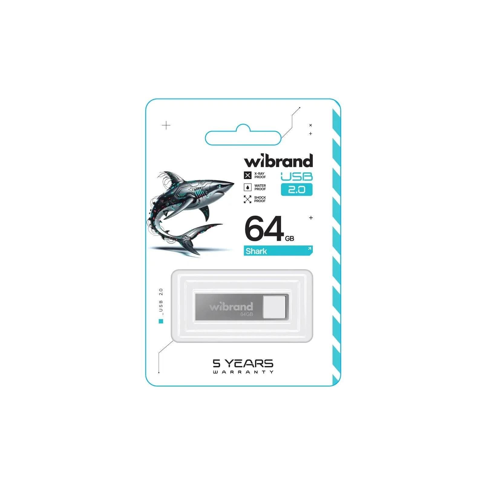 Wibrand 64GB Shark Silver USB 2.0 (WI2.0/SH64U4S) (UA) Тип: Классические; Объем памяти: